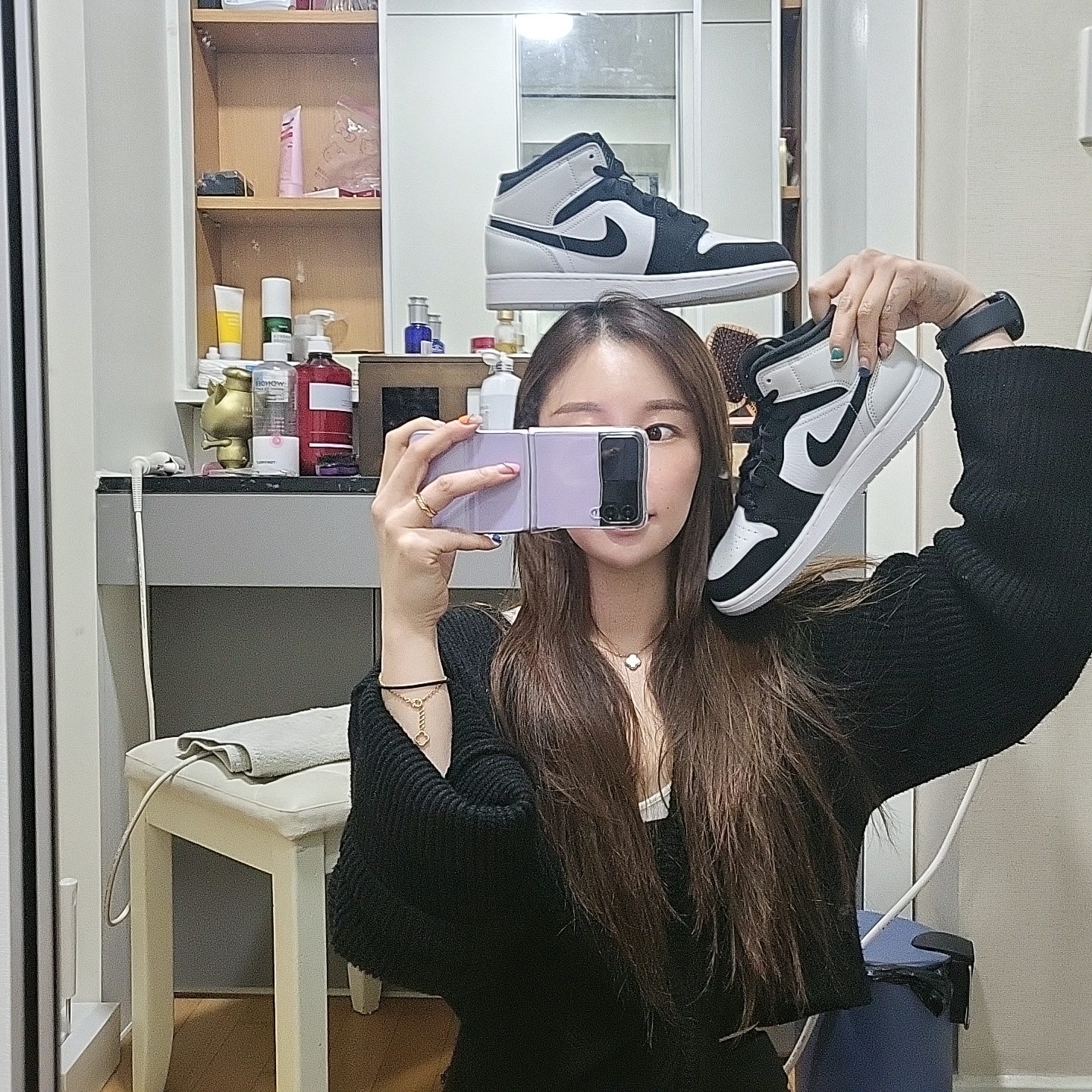 (GS) Jordan 1 Mid SE Diamond 착용 스타일 - 1