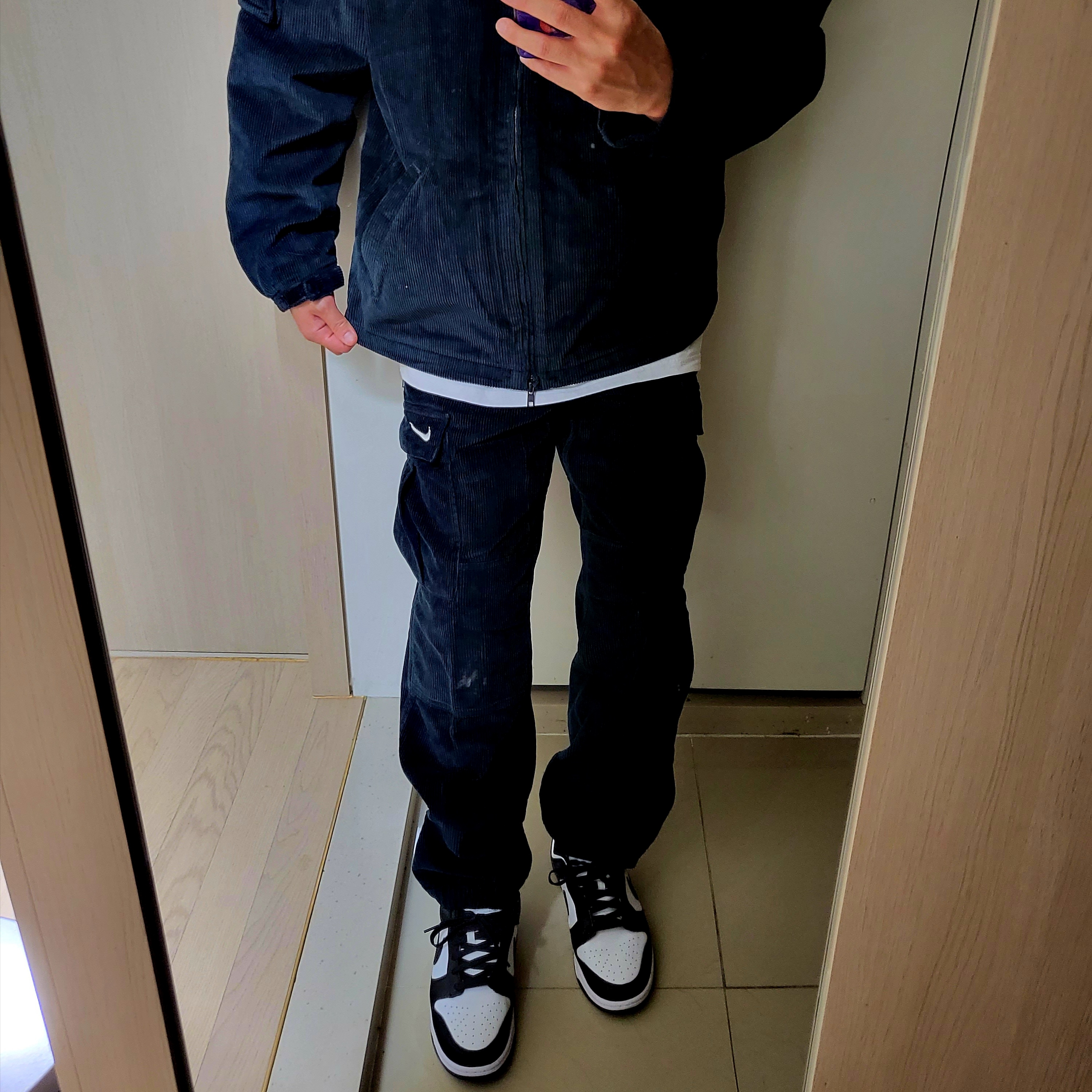 Supreme x Nike Arc Corduroy Hooded Jacket Black - 22SS, Supreme x Nike Arc Corduroy 6-Panel Black - 22SS 착용 스타일 - 2
