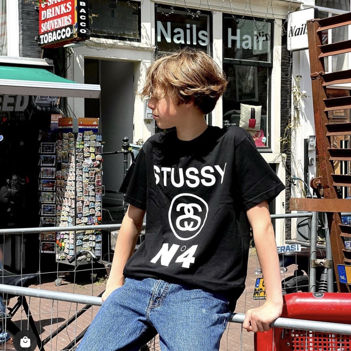 Stussy Pigment Dyed Stussy No.4 T-Shirt Black 착용 스타일