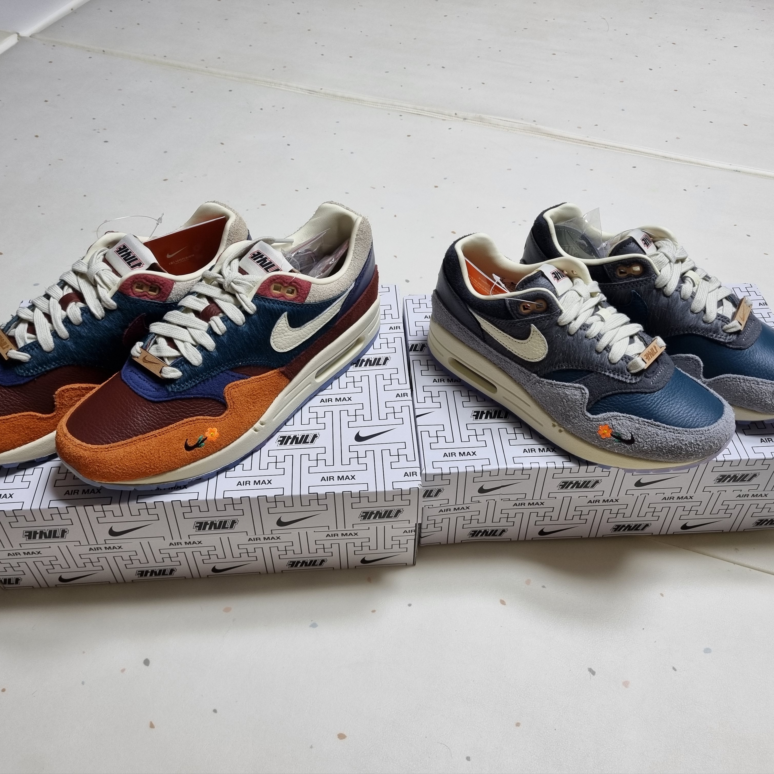 Nike x Kasina Air Max 1 SP Won-Ang Orange, Nike x Kasina Air Max 1 SP Won-Ang Particle Grey 착용 스타일 - 4