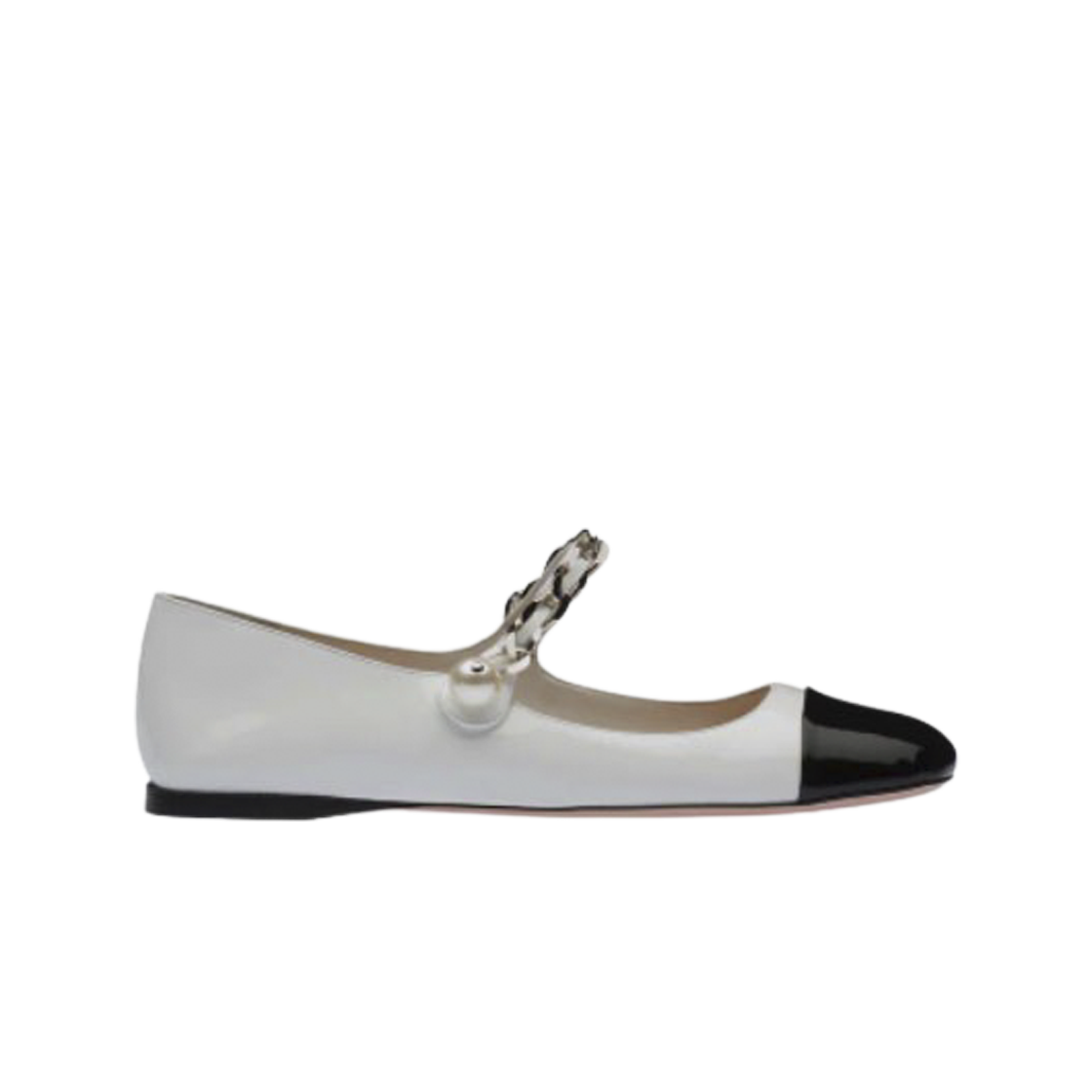 (W) 미우 미우 페이턴트 레더 발레리나 화이트 블랙((W) Miu Miu Patent Leather Ballerinas White Black)