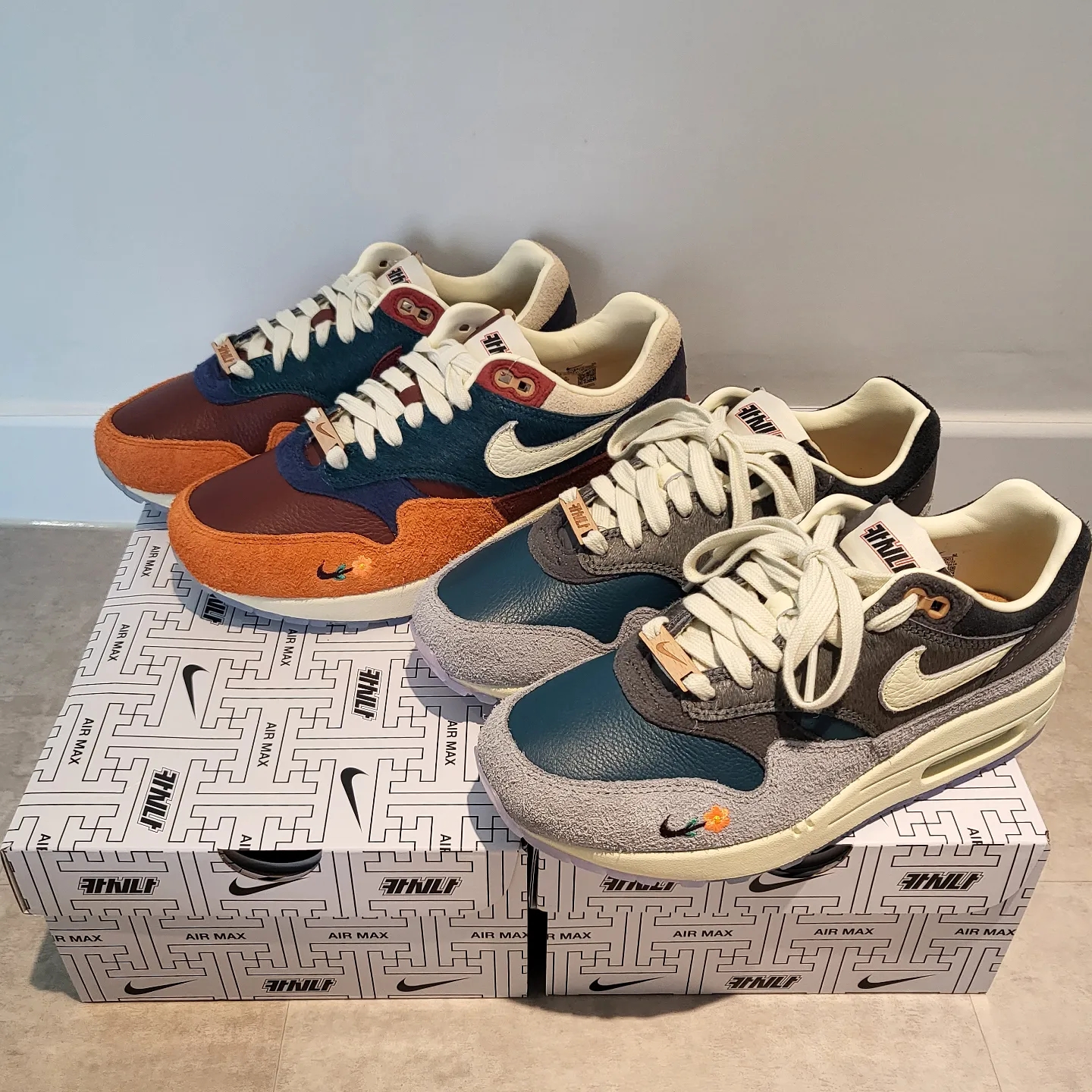 Nike x Kasina Air Max 1 SP Won-Ang Orange, Nike x Kasina Air Max 1 SP Won-Ang Particle Grey 착용 스타일 - 2