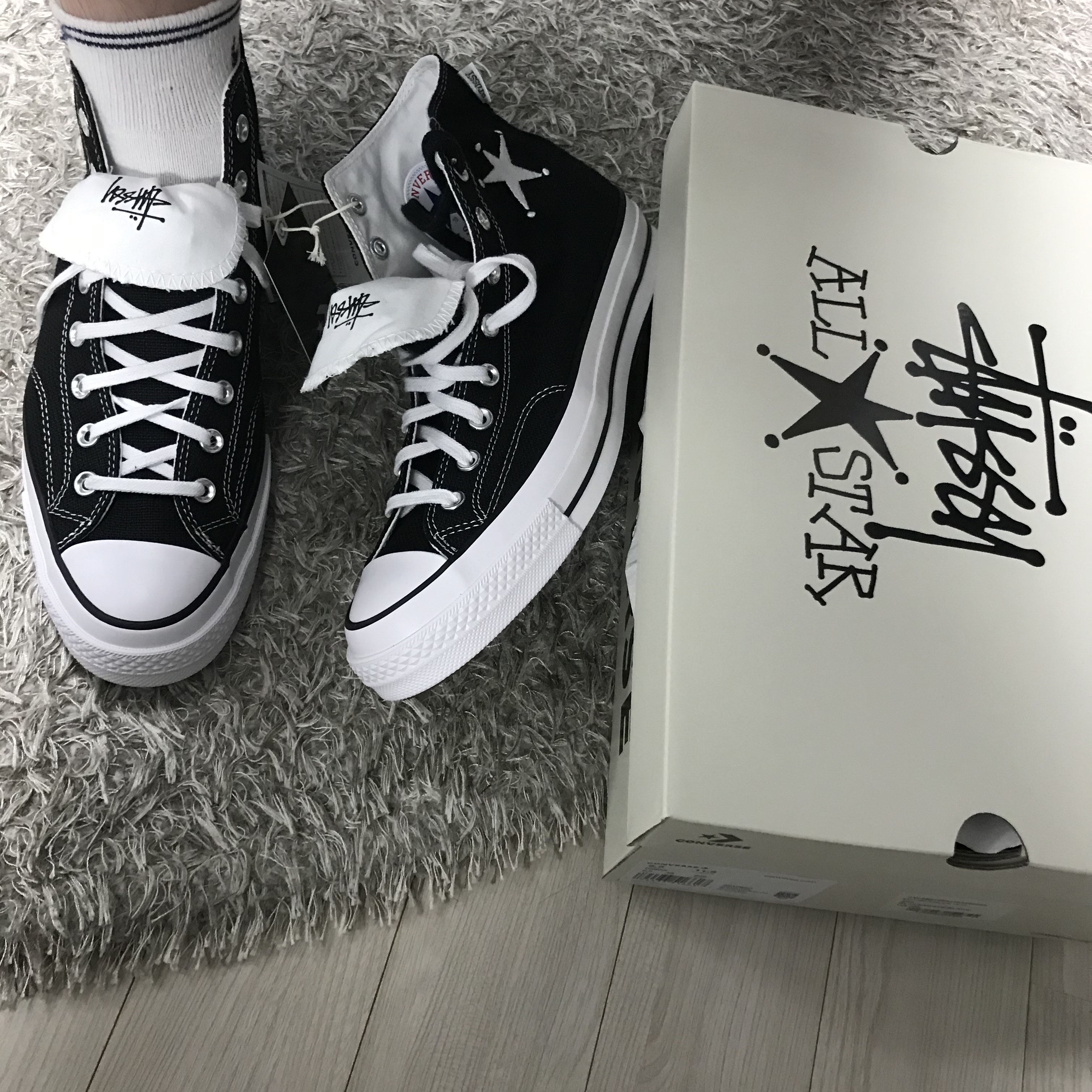 Converse x Stussy Chuck 70 High Black 착용 스타일