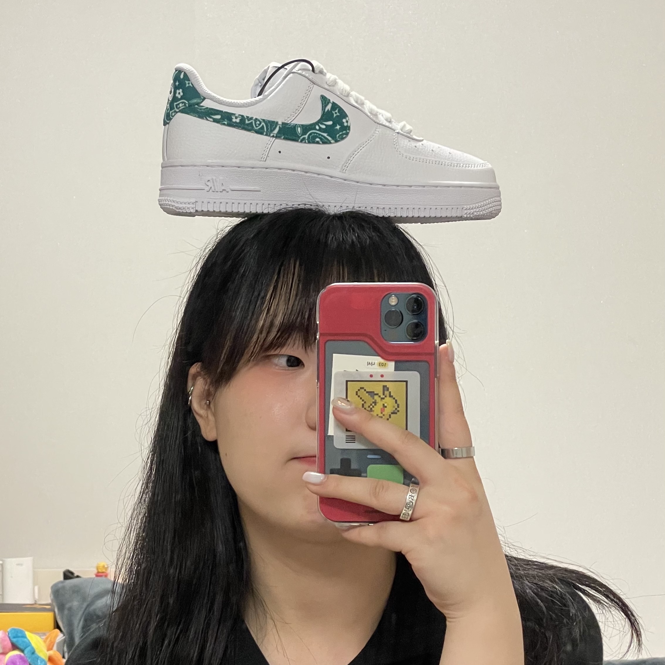 (W) Nike Air Force 1 '07 Essential Paisley Swoosh White Malachite, (W) Nike Air Force 1 '07 Low Orange Paisley 착용 스타일 - 3