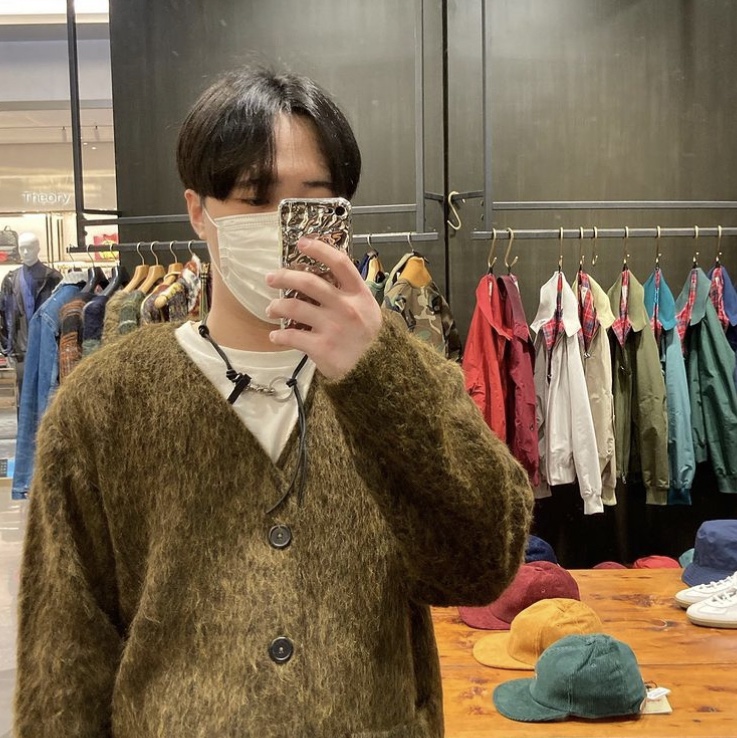 Our Legacy Cardigan Mohair Olive, Our Legacy Sabot Cut Coastal Wash 착용 스타일 - 2