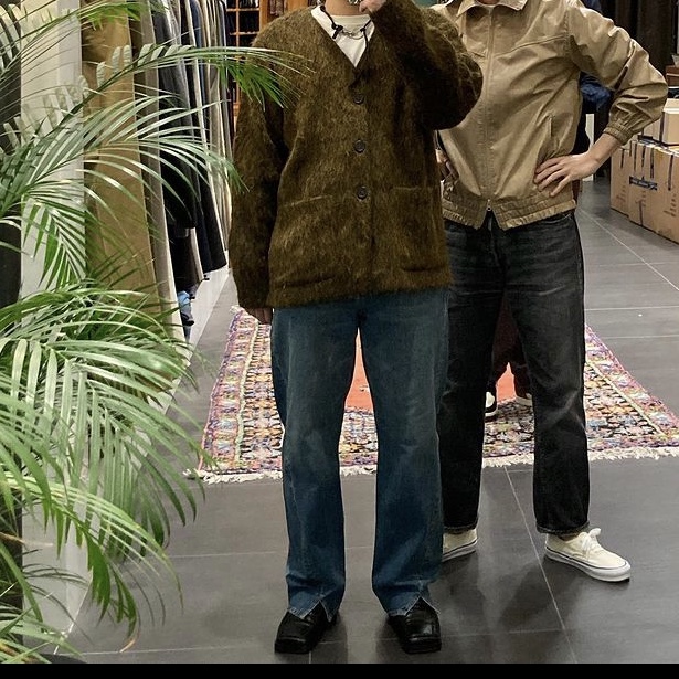 Our Legacy Cardigan Mohair Olive, Our Legacy Sabot Cut Coastal Wash 착용 스타일 - 1