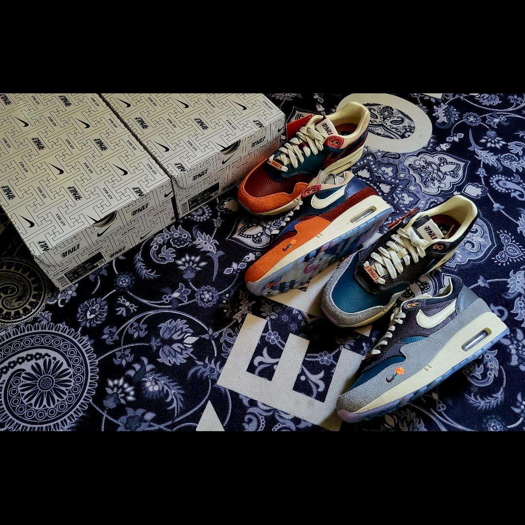 Nike x Kasina Air Max 1 SP Won-Ang Particle Grey, Nike x Kasina Air Max 1 SP Won-Ang Orange 착용 스타일 - 1