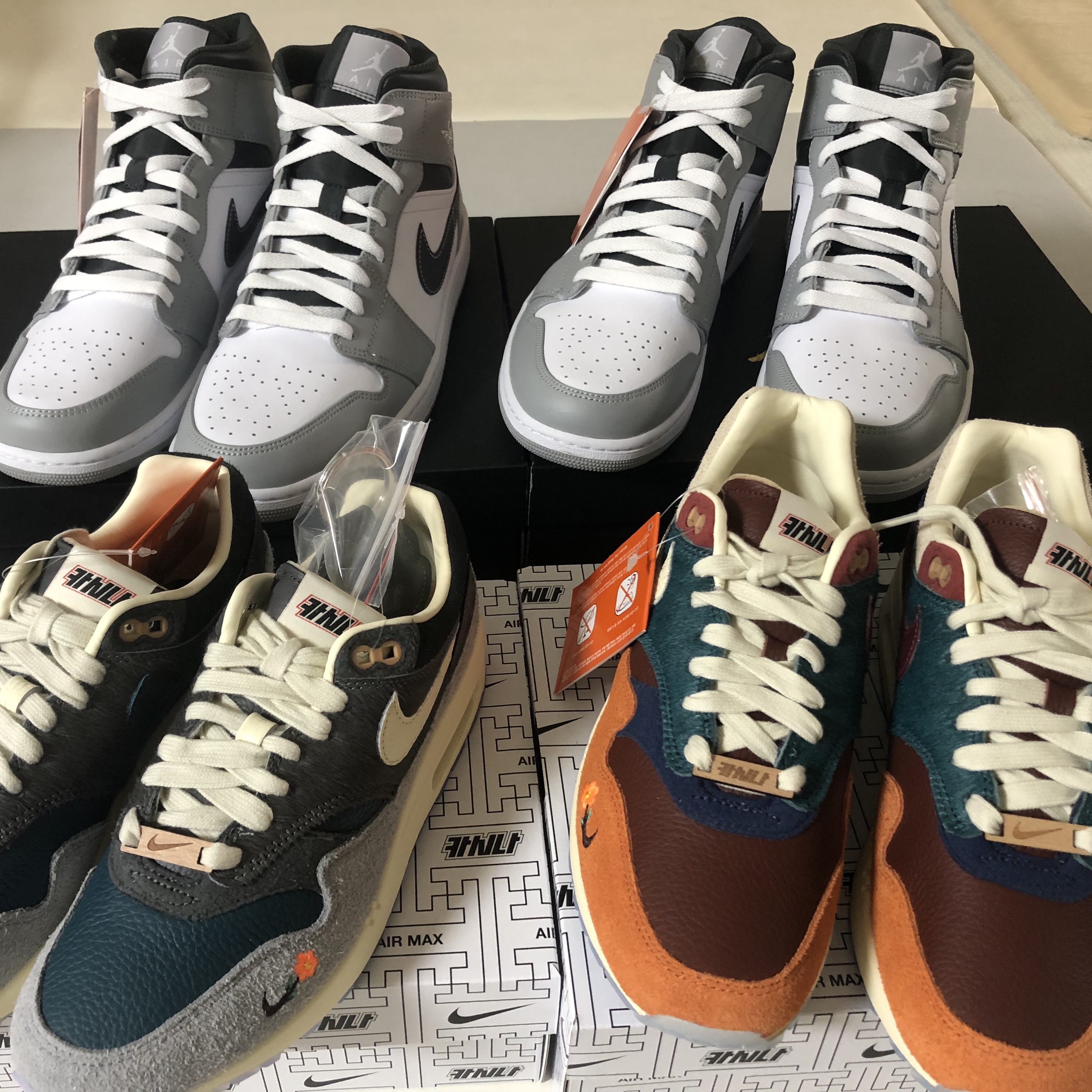 Nike x Kasina Air Max 1 SP Won-Ang Particle Grey, Nike x Kasina Air Max 1 SP Won-Ang Orange 착용 스타일