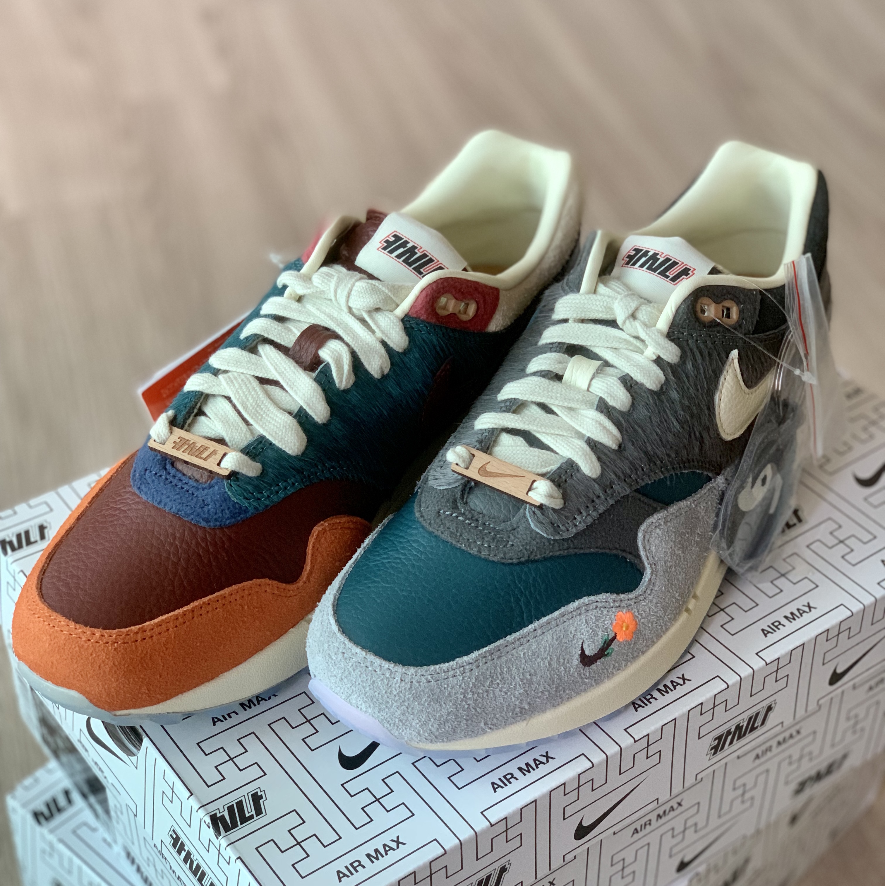 Nike x Kasina Air Max 1 SP Won-Ang Orange, Nike x Kasina Air Max 1 SP Won-Ang Particle Grey 착용 스타일