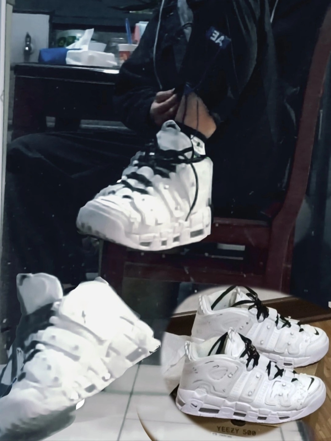 Nike Air More Uptempo 96 White Midnight Navy 착용 스타일 - 1