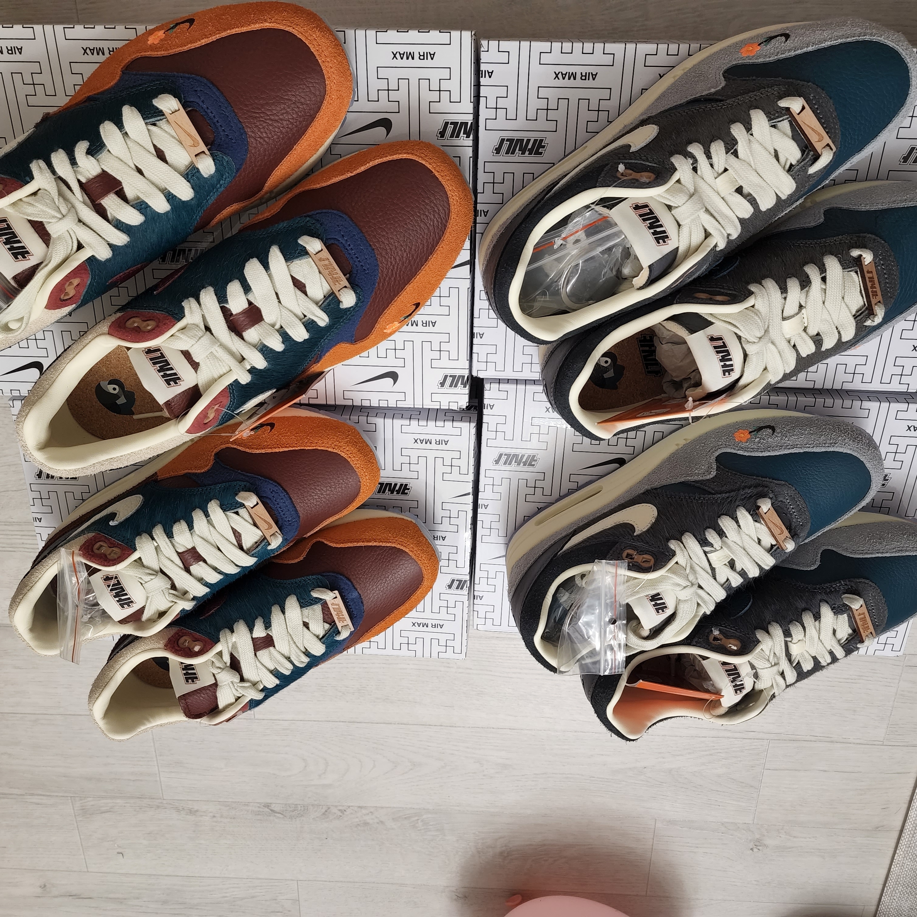 Nike x Kasina Air Max 1 SP Won-Ang Particle Grey, Nike x Kasina Air Max 1 SP Won-Ang Orange 착용 스타일