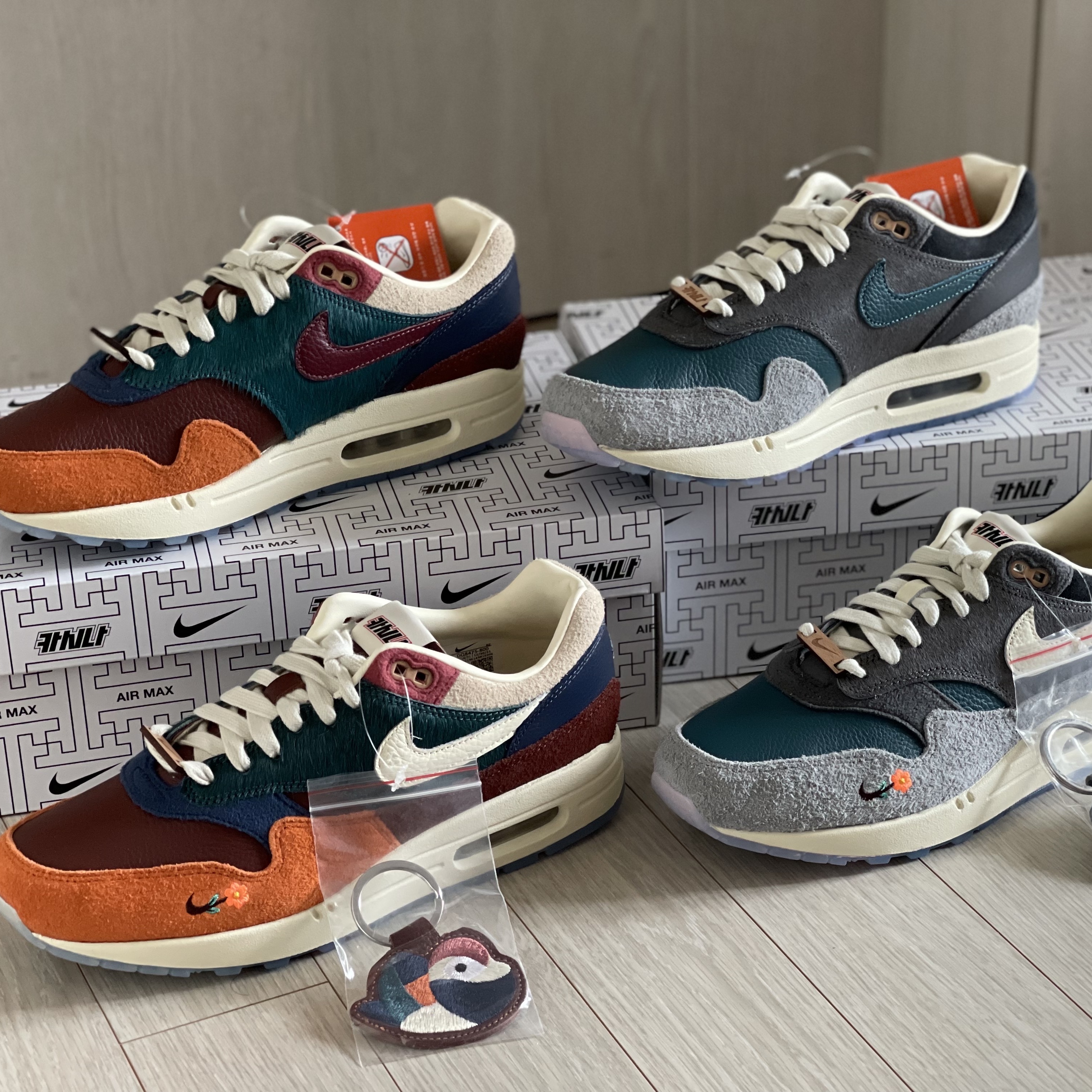 Nike x Kasina Air Max 1 SP Won-Ang Orange, Nike x Kasina Air Max 1 SP Won-Ang Particle Grey 착용 스타일