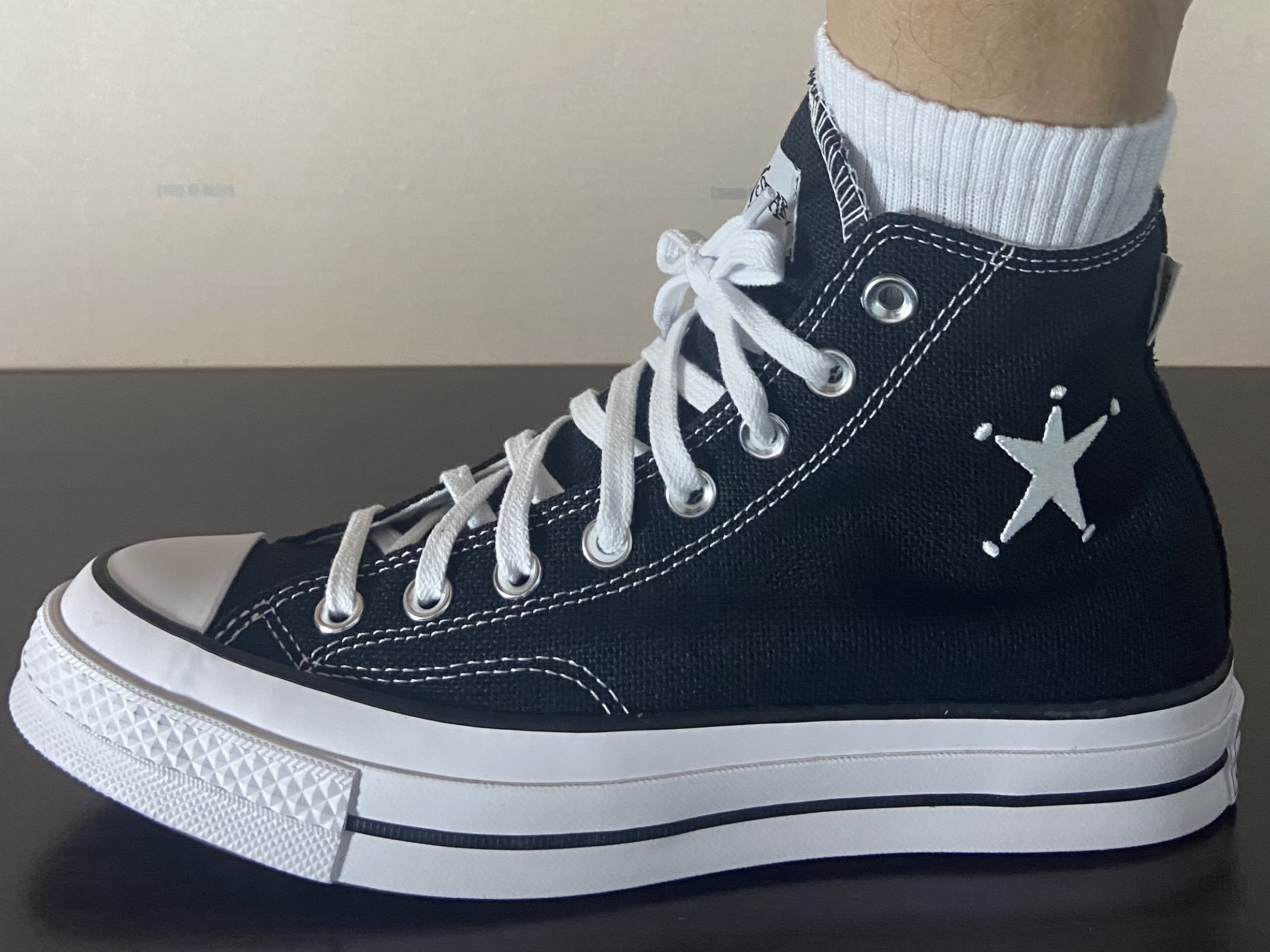 Converse x Stussy Chuck 70 High Black 착용 스타일