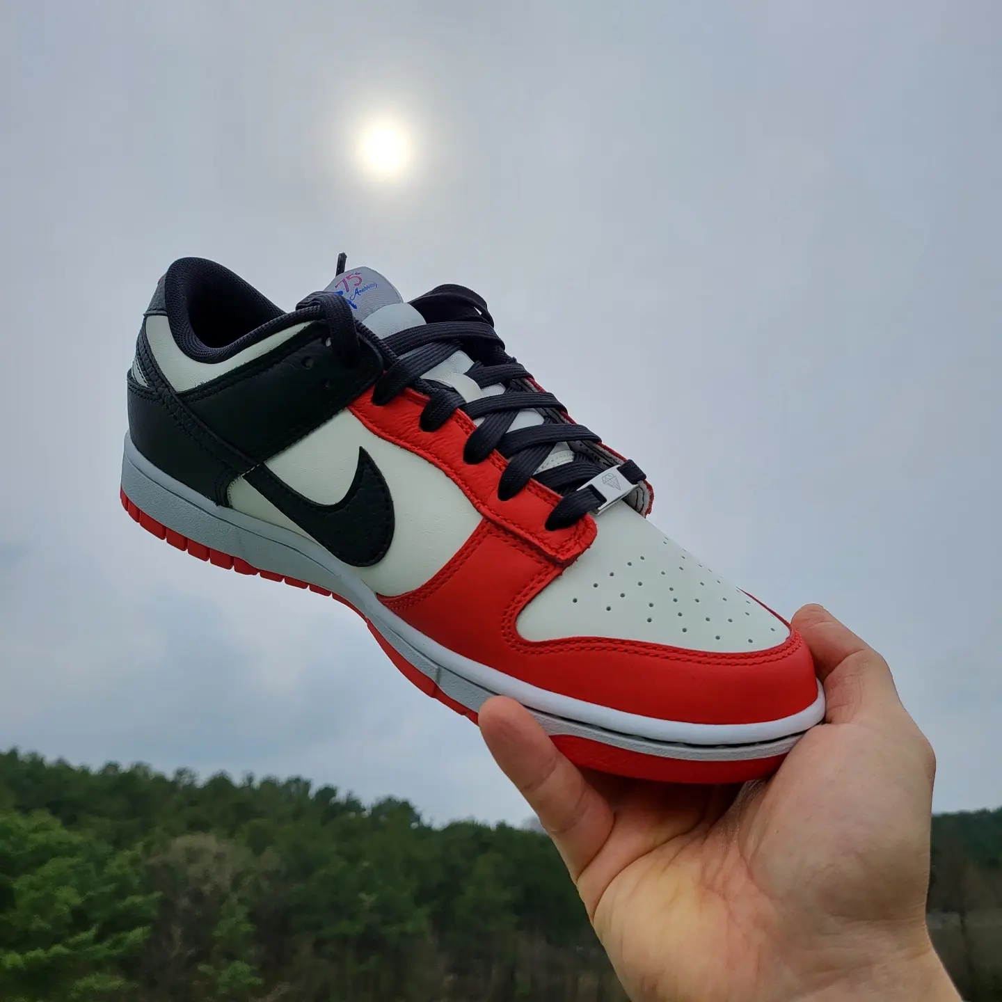 Nike x NBA Dunk Low Retro EMB Black and Chile Red 착용 스타일