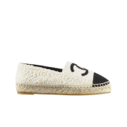 (W) Chanel Espadrilles Tweed Fabric & Ivory Black