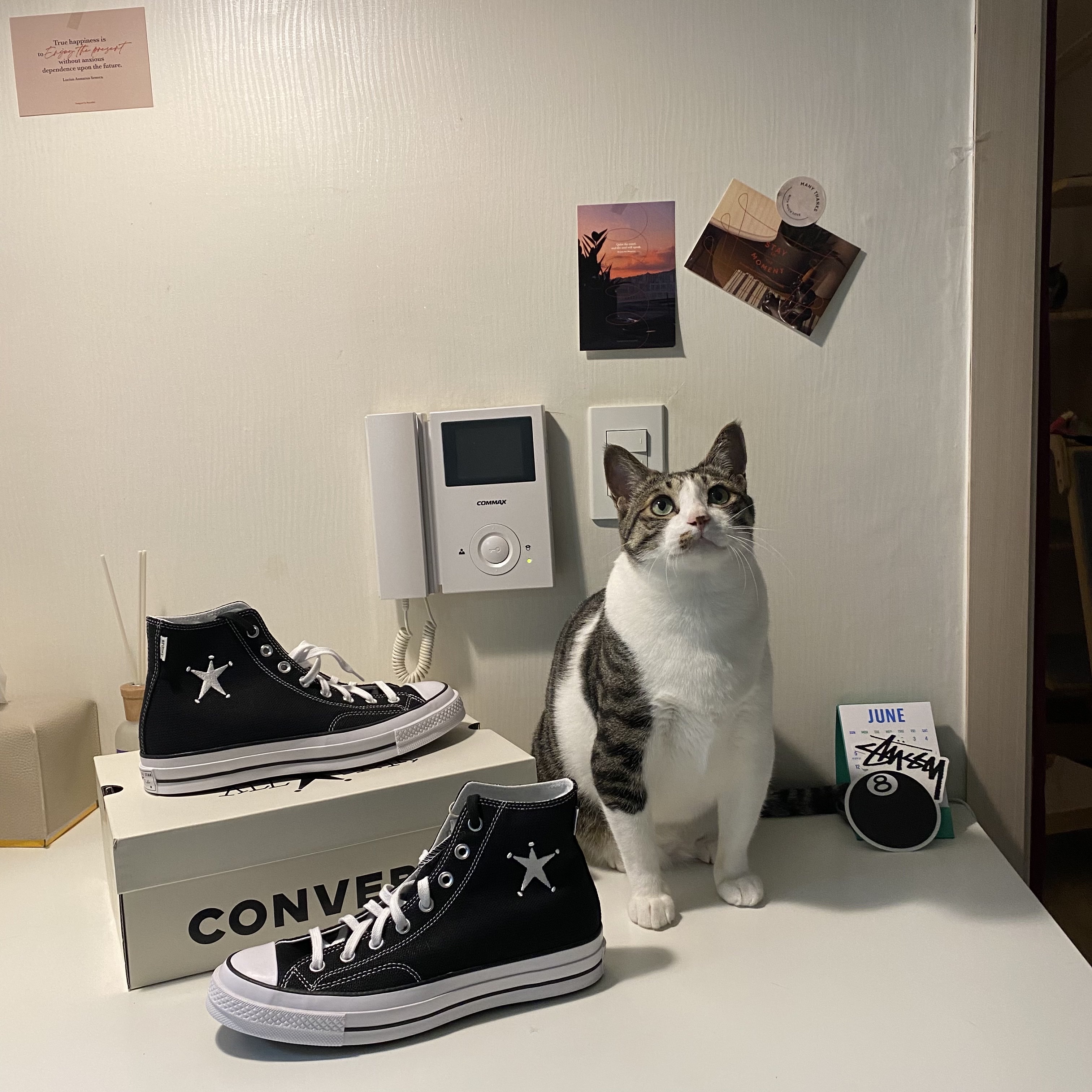 Converse x Stussy Chuck 70 High Black 착용 스타일 - 3