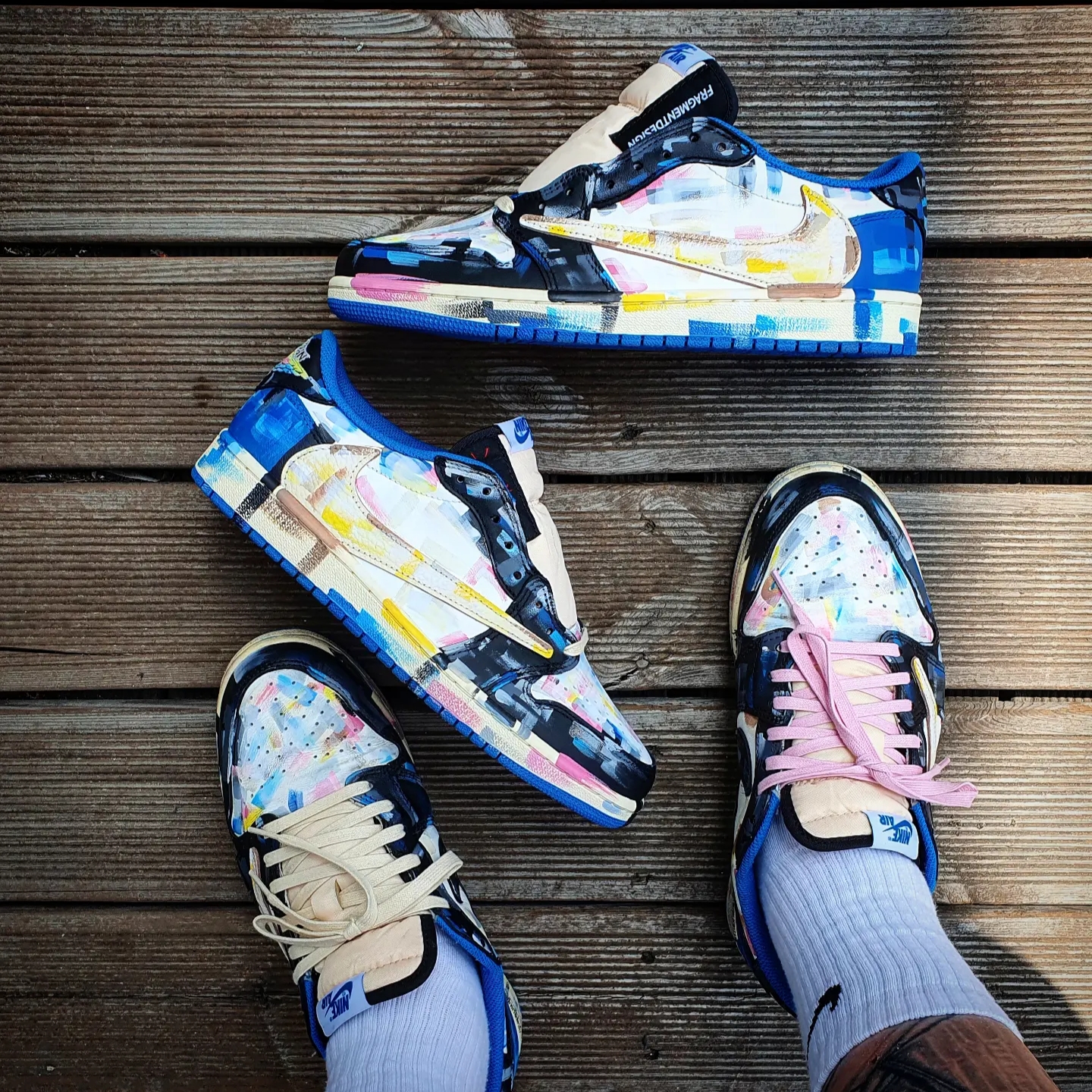 Jordan 1 x Travis Scott x Fragment Retro Low OG SP Military Blue 착용 스타일 - 1