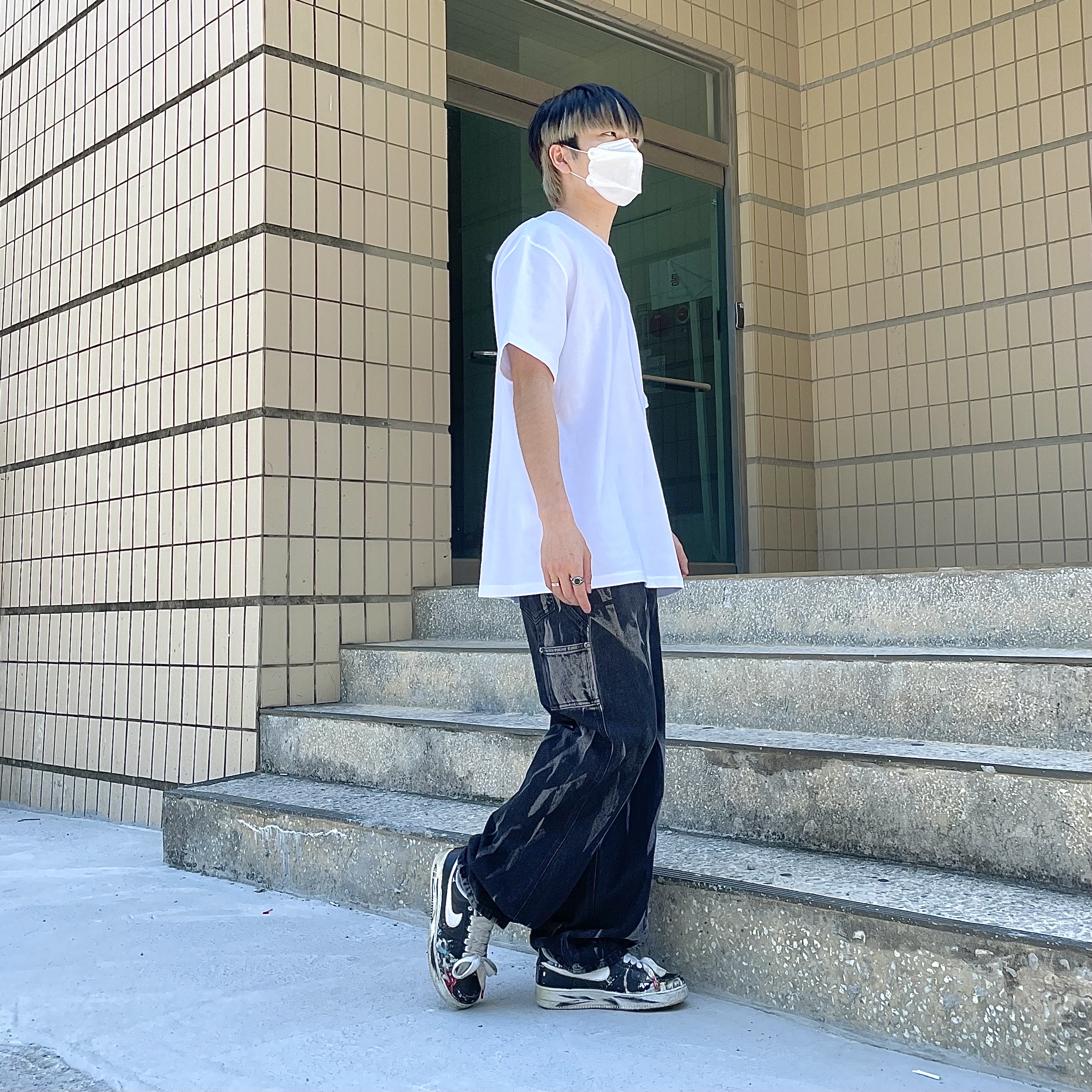 IAB Studio T-Shirt White Light Green, Nike x Peaceminusone Air Force 1 Low Para-Noise 착용 스타일 - 3