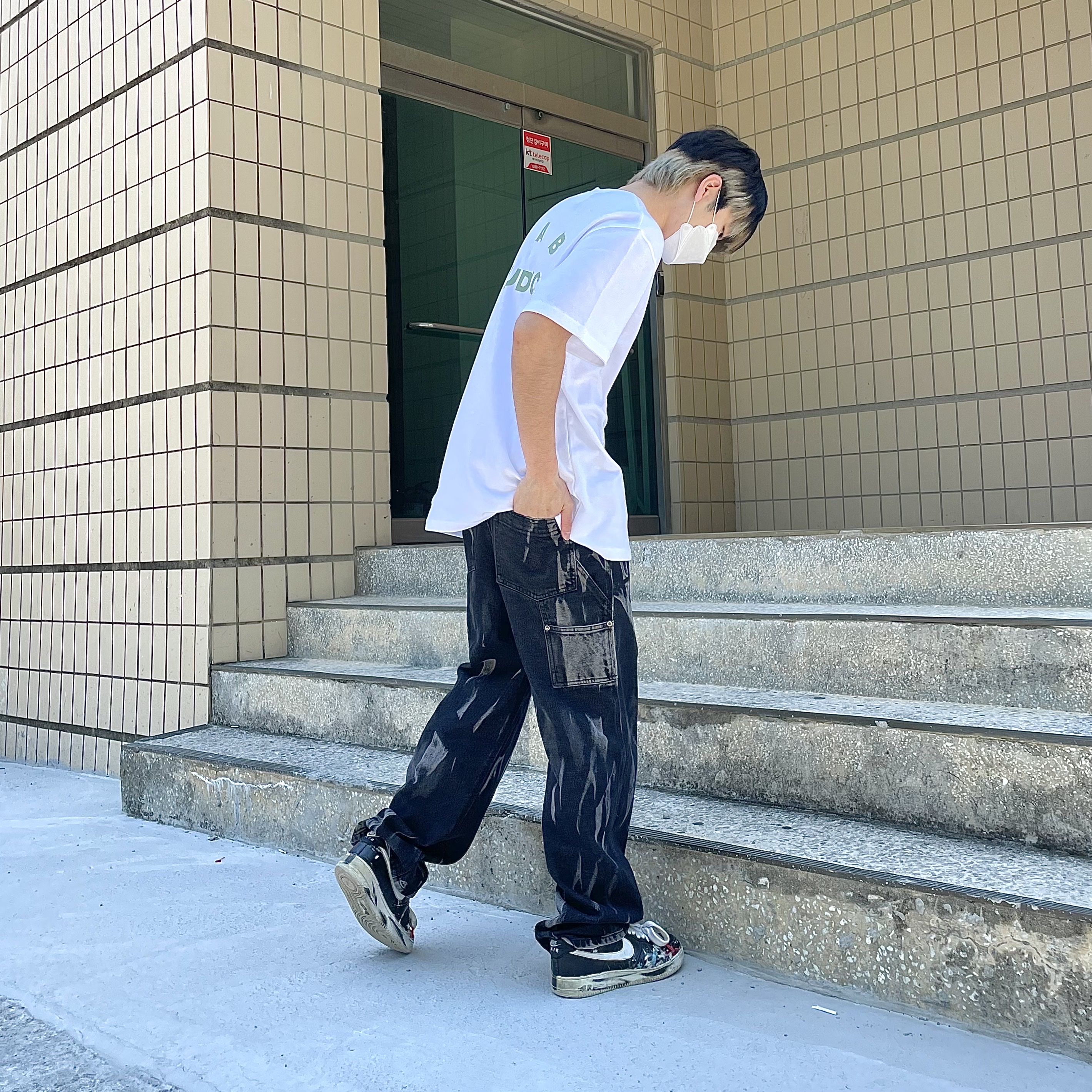 IAB Studio T-Shirt White Light Green, Nike x Peaceminusone Air Force 1 Low Para-Noise 착용 스타일 - 2