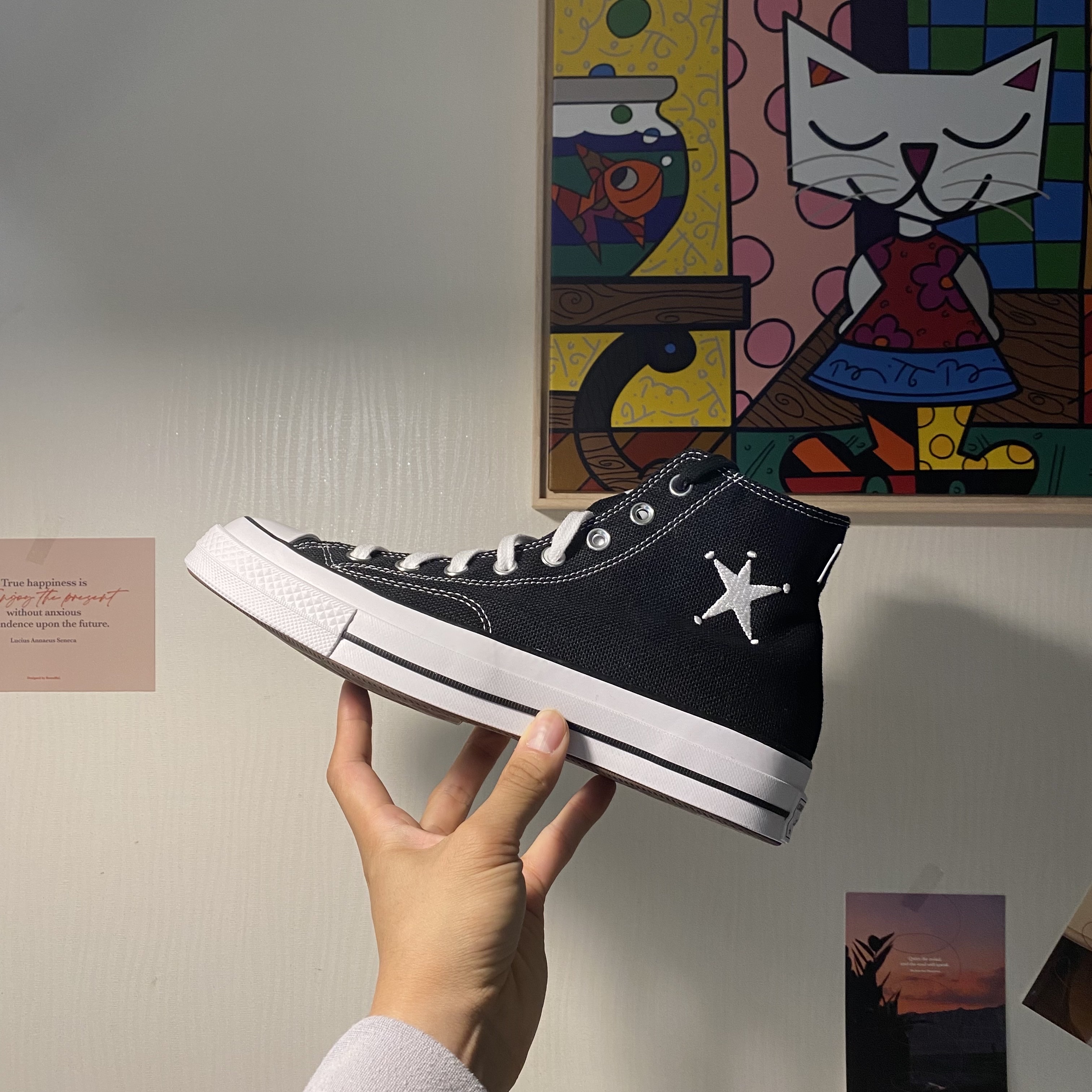 Converse x Stussy Chuck 70 High Black 착용 스타일 - 5
