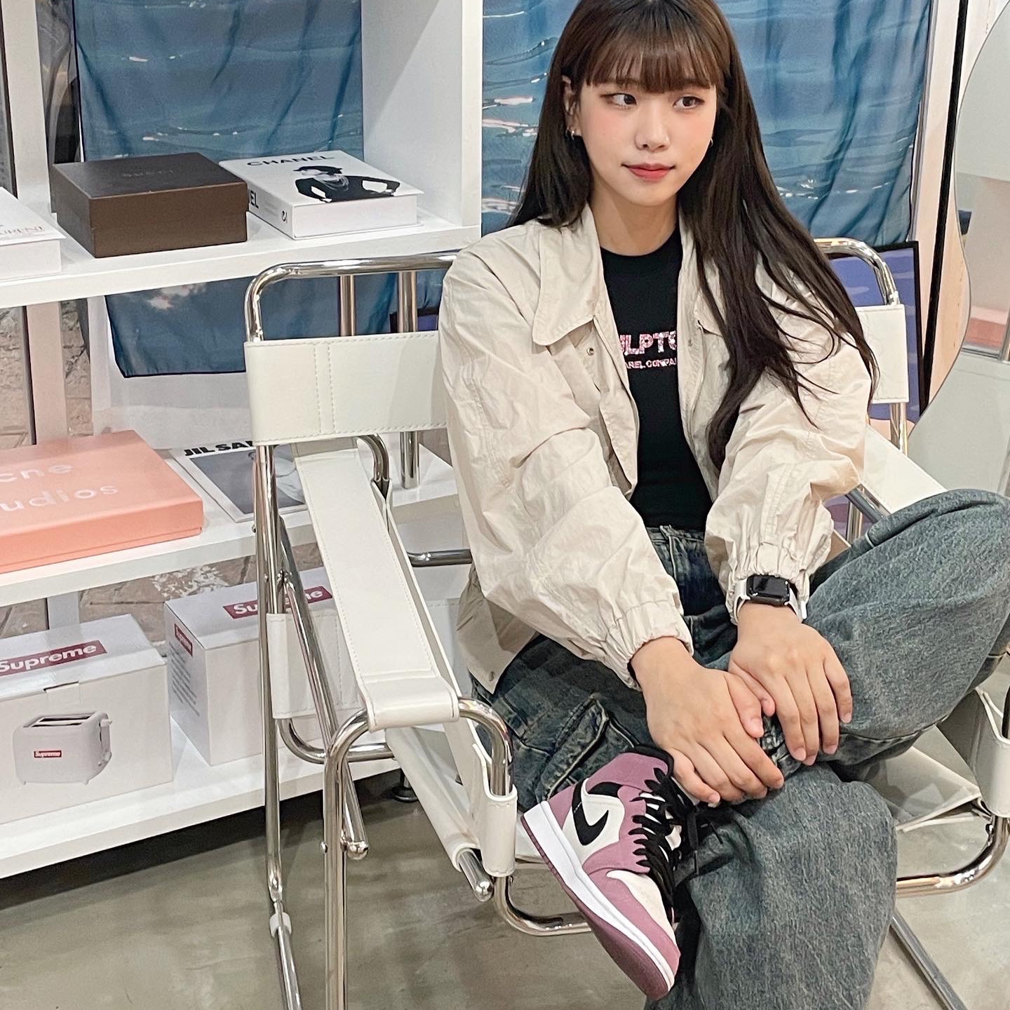 (W) Jordan 1 Mid SE Light Mulberry 착용 스타일 - 2