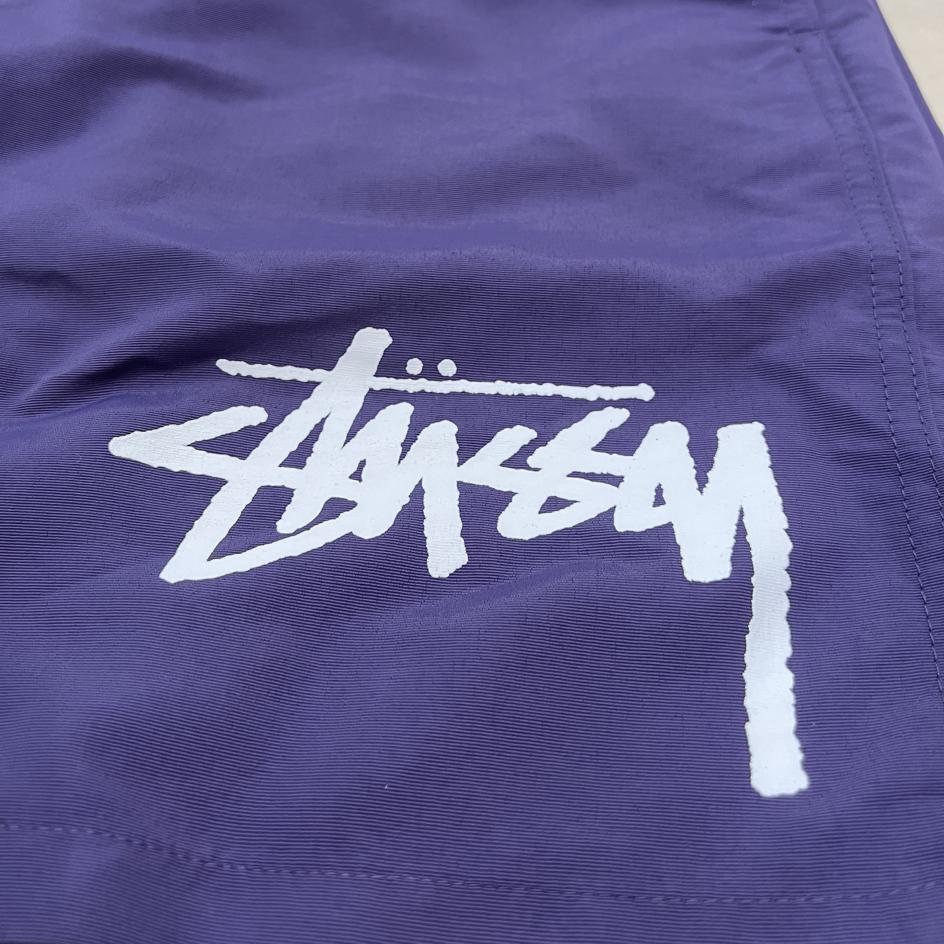 Stussy Big Stock Water Shorts Purple 착용 스타일