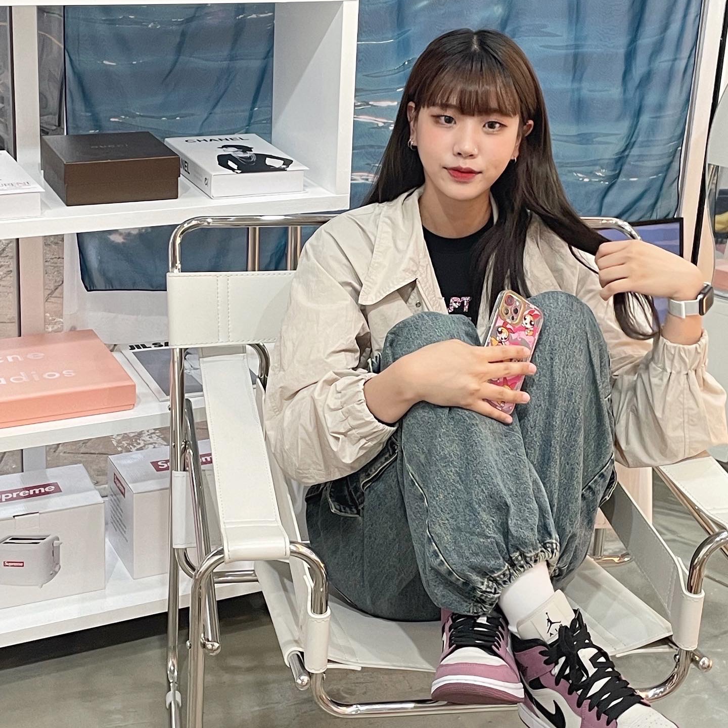 (W) Jordan 1 Mid SE Light Mulberry 착용 스타일 - 1