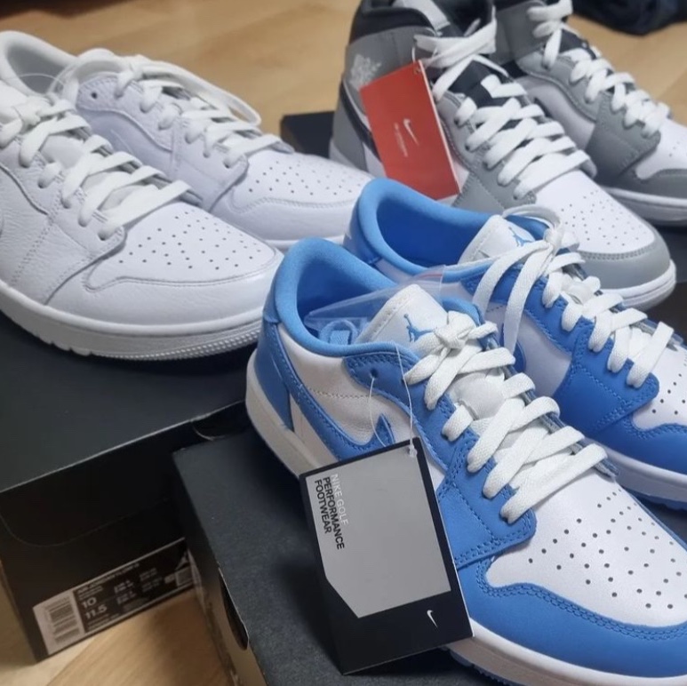 Jordan 1 Low Golf White and University Blue, Jordan 1 Low Golf Triple White 착용 스타일