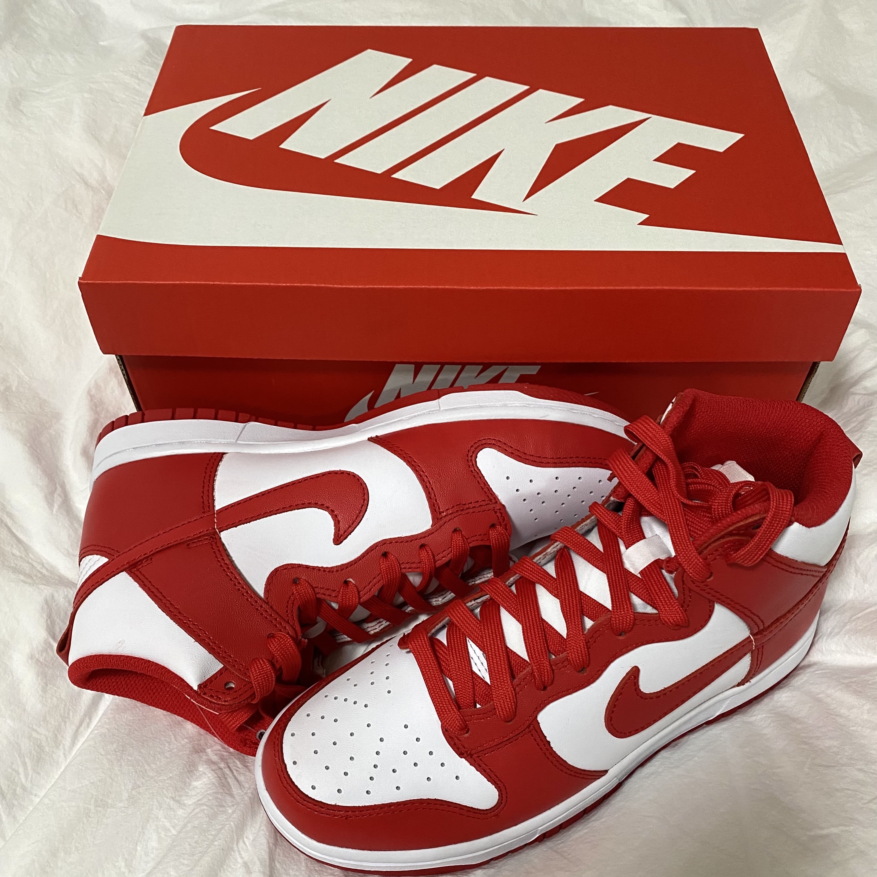 Nike Dunk High Retro Championship White and Red, (GS) Nike Dunk High Championship White and Red 착용 스타일 - 3