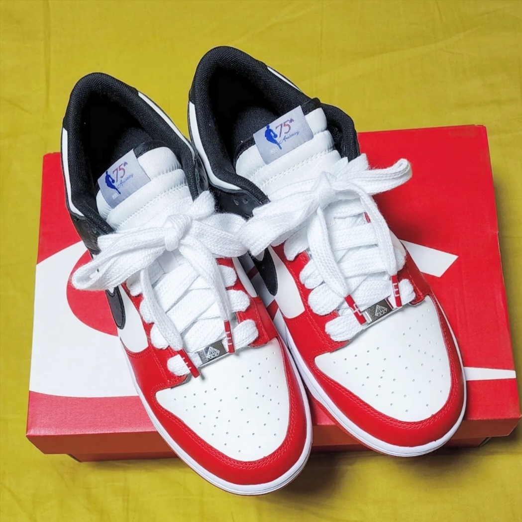 Nike x NBA Dunk Low Retro EMB Black and Chile Red 착용 스타일