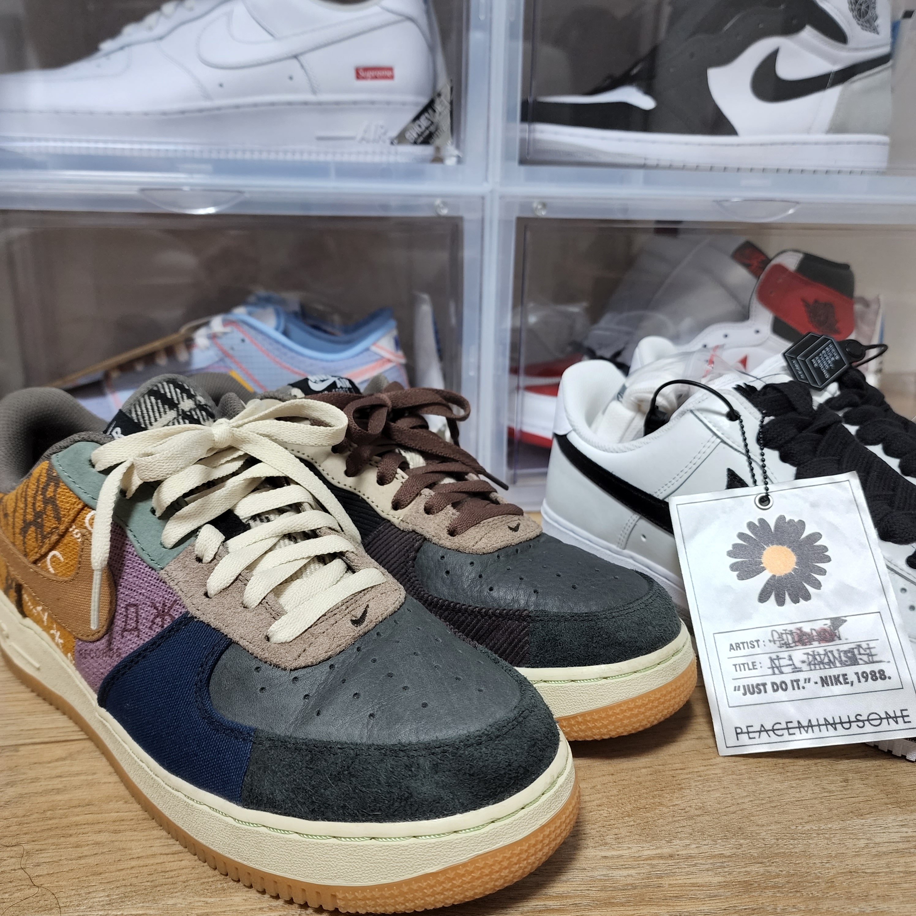 Nike x Travis Scott Air Force 1 Low Cactus Jack, Nike x Peaceminusone Air Force 1 Low Para-Noise 2.0 착용 스타일