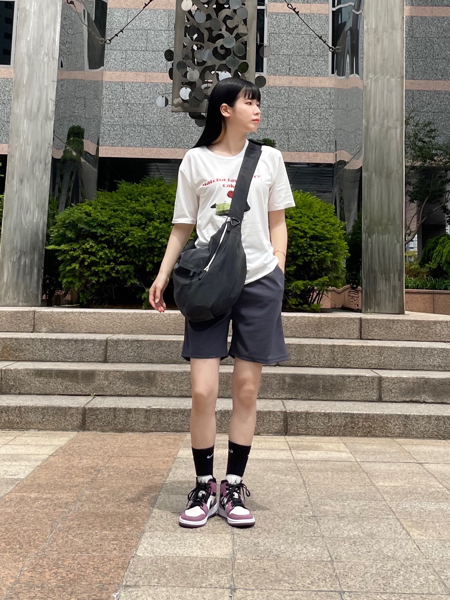 (W) Jordan 1 Mid SE Light Mulberry 착용 스타일 - 1
