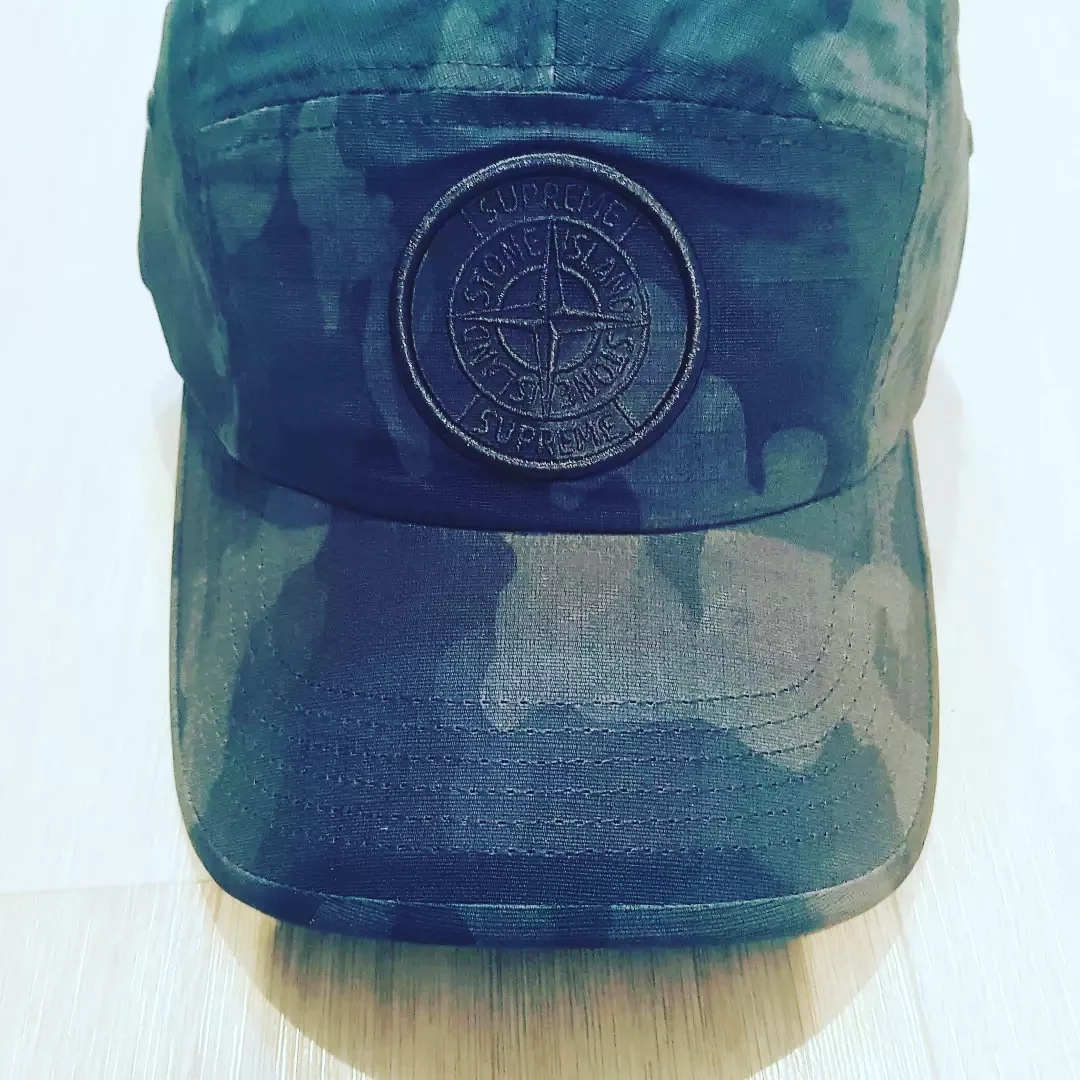 Supreme x Stone Island Reactive Ice Camo Ripstop Camp Cap Black - 22SS 착용 스타일 - 1