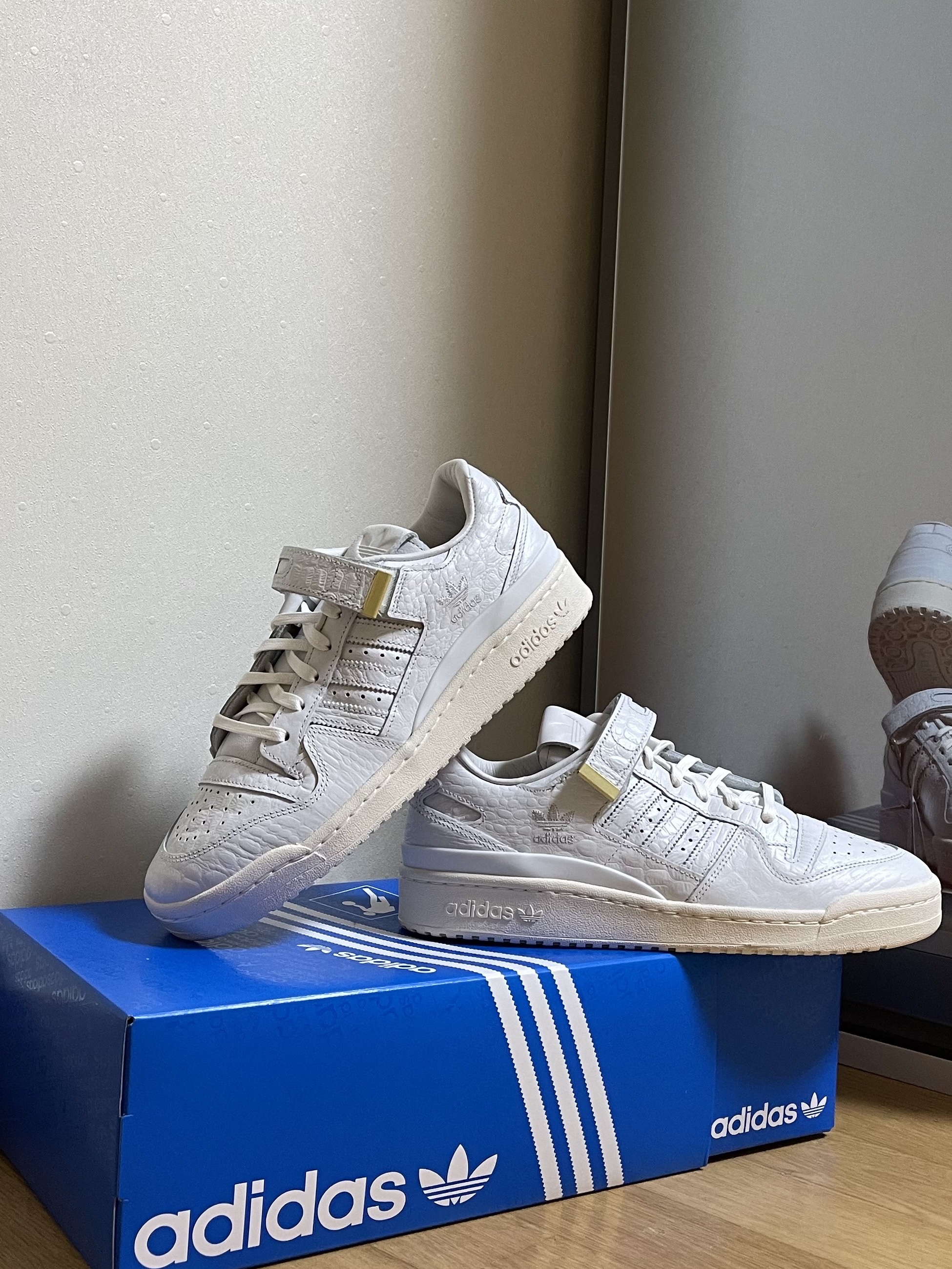 Adidas Forum 84 Low Orbit Grey, Adidas Forum 84 Low ADV White 착용 스타일