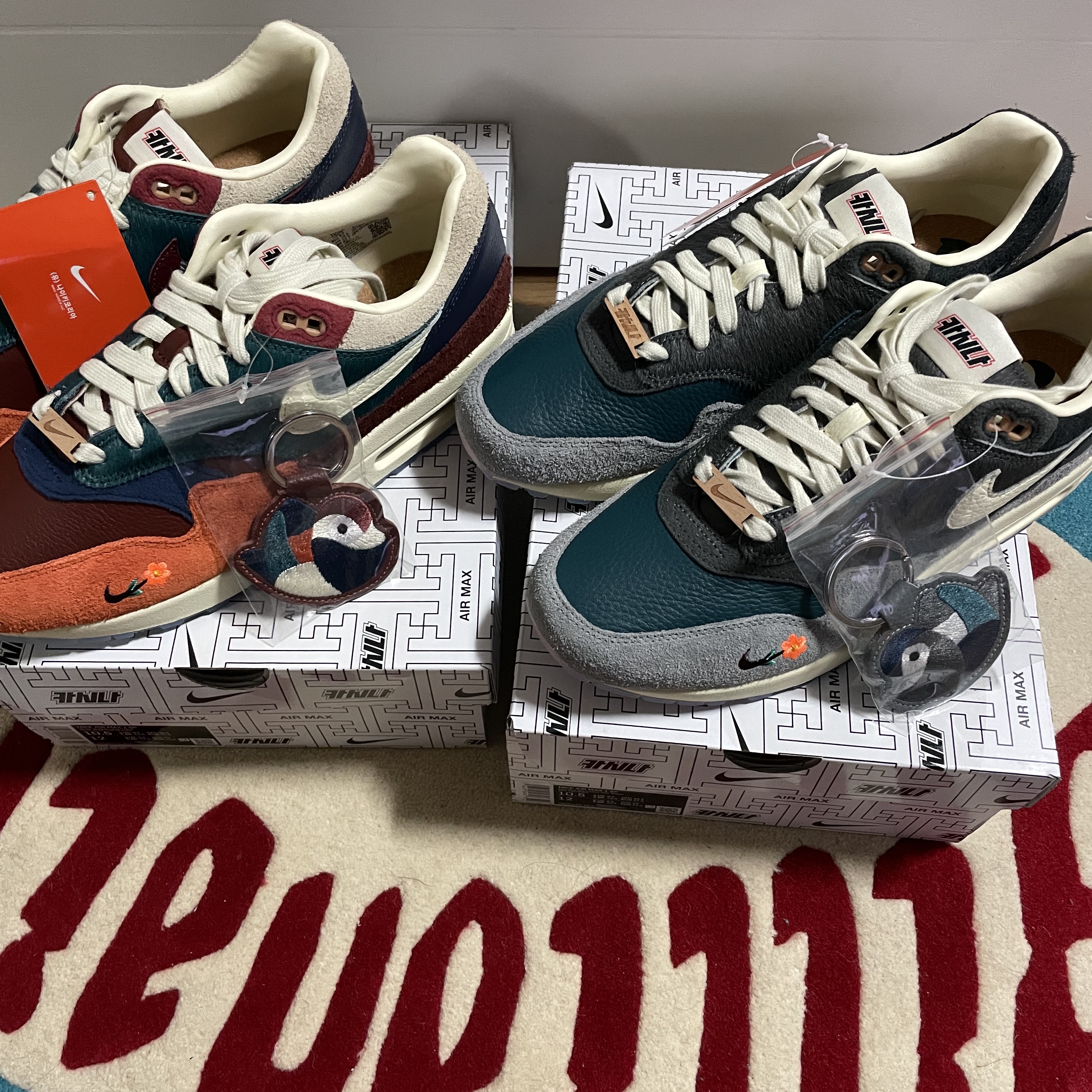 Nike x Kasina Air Max 1 SP Won-Ang Orange, Nike x Kasina Air Max 1 SP Won-Ang Particle Grey 착용 스타일 - 1