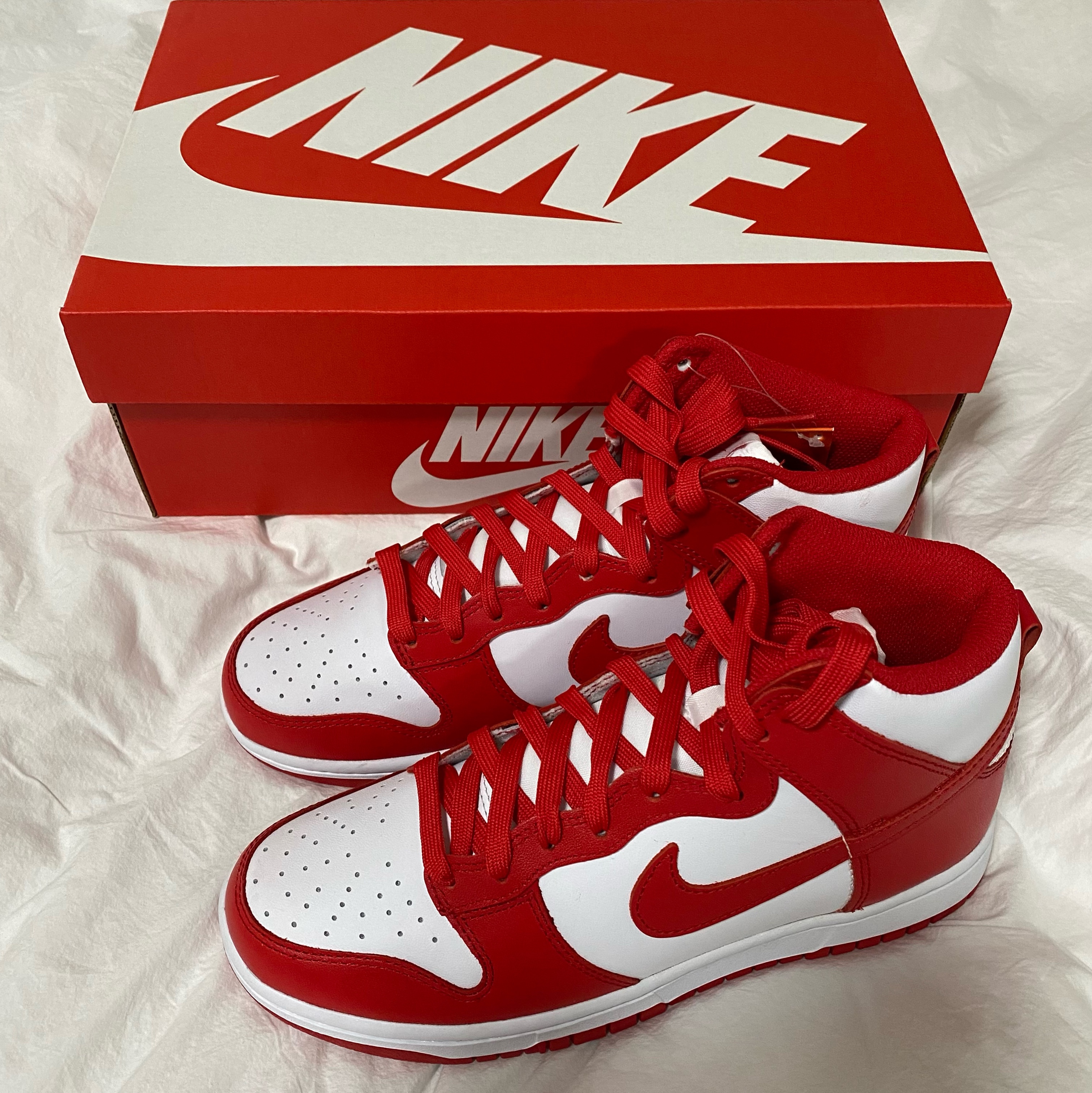 Nike Dunk High Retro Championship White and Red, (GS) Nike Dunk High Championship White and Red 착용 스타일 - 2