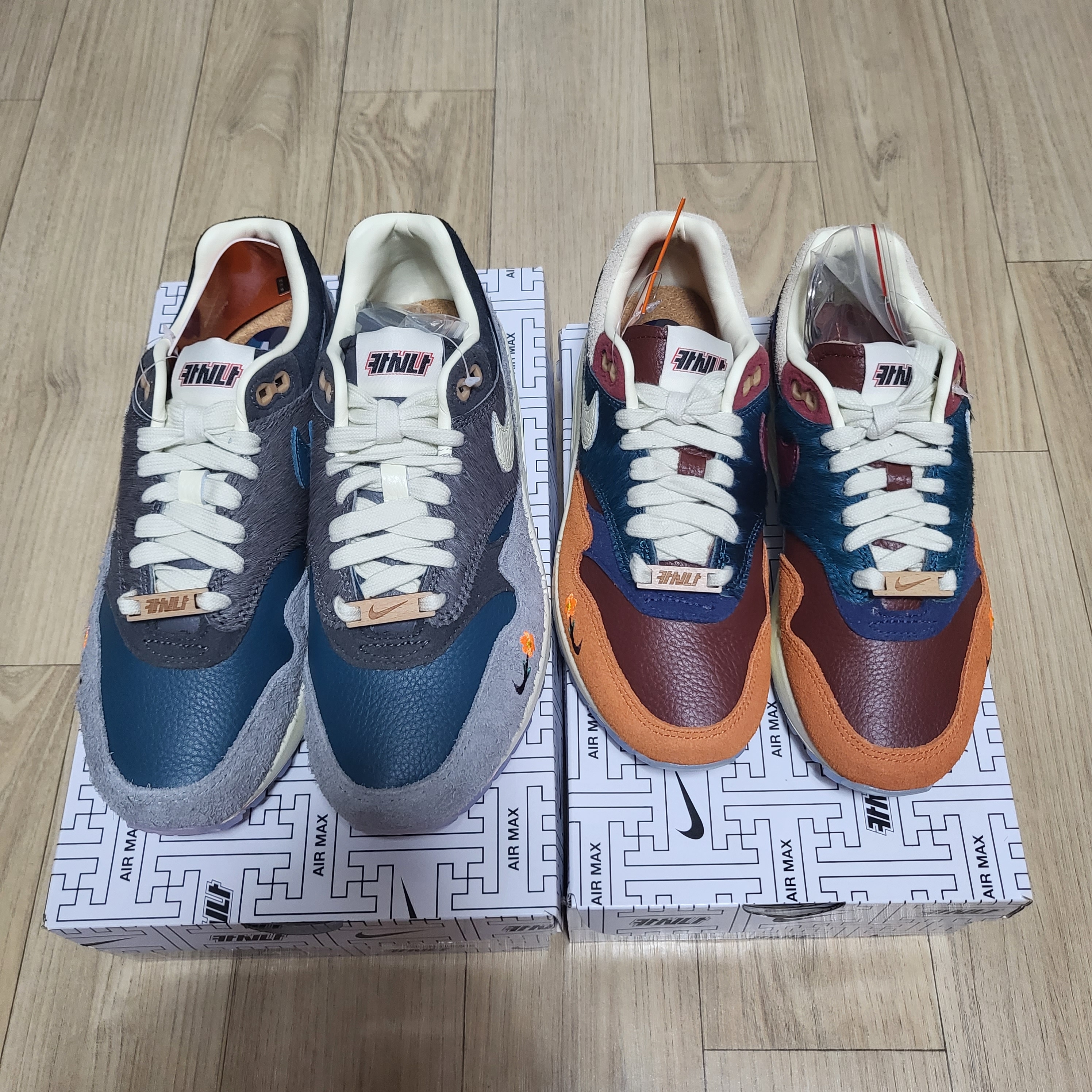 Nike x Kasina Air Max 1 SP Won-Ang Particle Grey, Nike x Kasina Air Max 1 SP Won-Ang Orange 착용 스타일 - 1