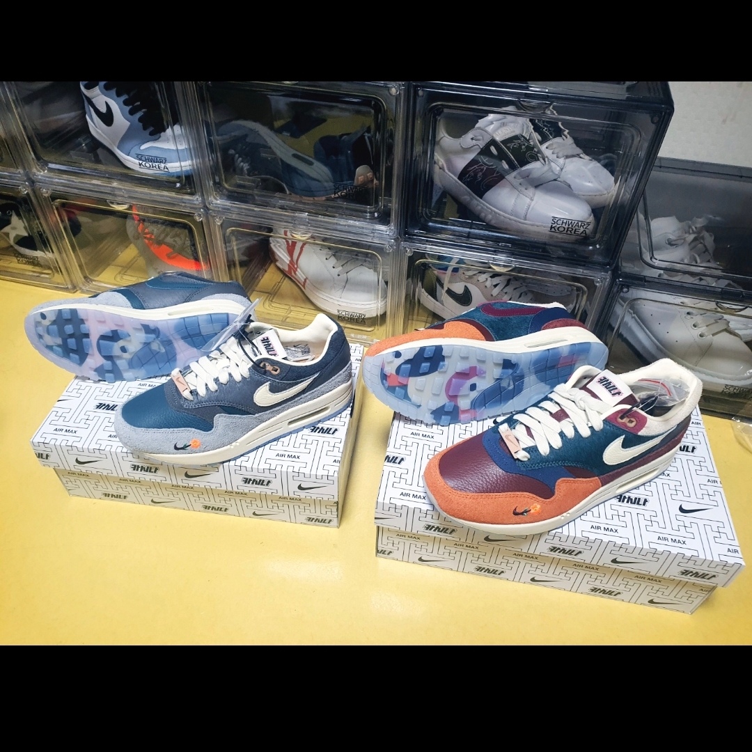 Nike x Kasina Air Max 1 SP Won-Ang Orange, Nike x Kasina Air Max 1 SP Won-Ang Particle Grey 착용 스타일