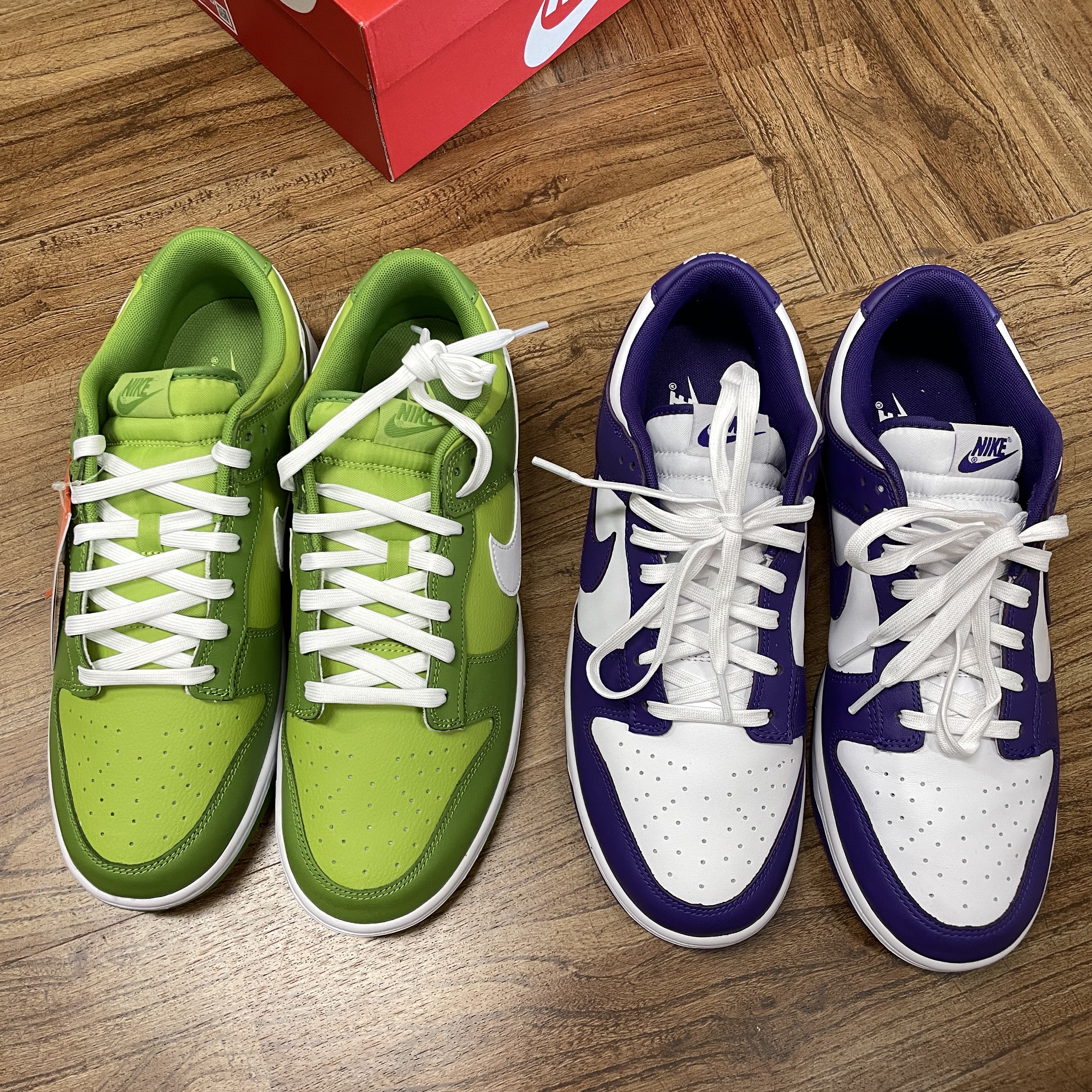 Nike Dunk Low Retro Vivid Green, Nike Dunk Low Retro Championship Court Purple 착용 스타일 - 2