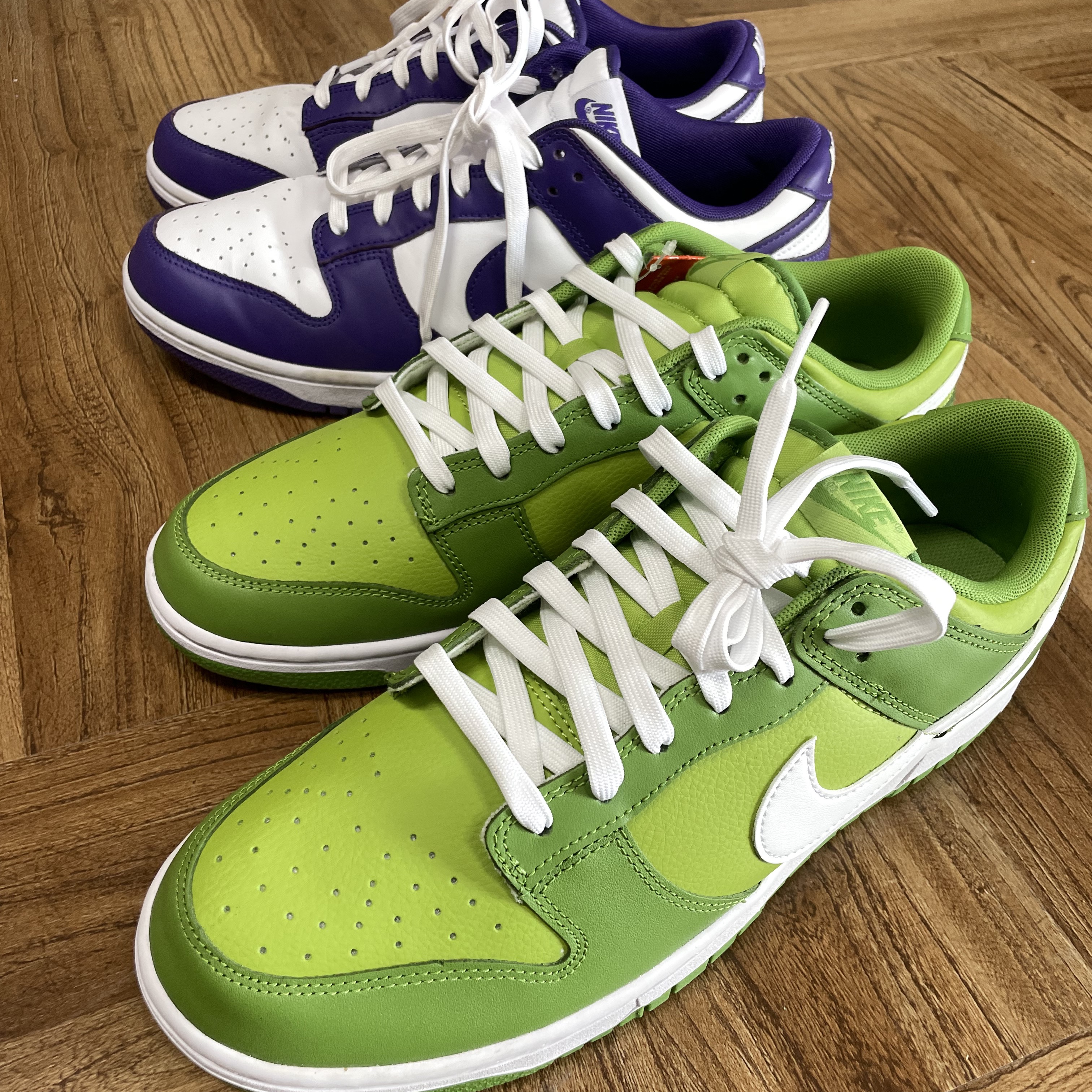 Nike Dunk Low Retro Vivid Green, Nike Dunk Low Retro Championship Court Purple 착용 스타일 - 1