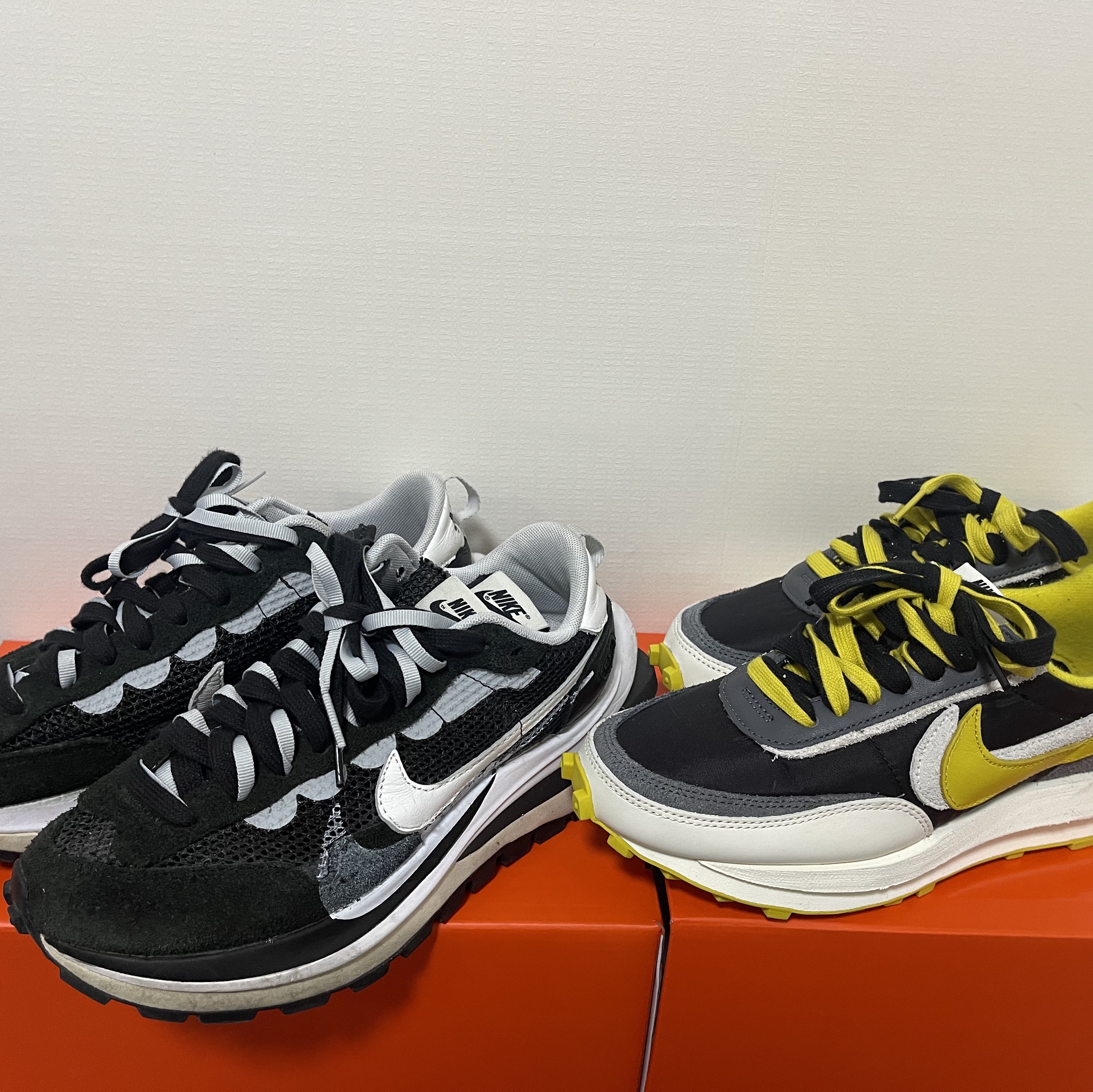 Nike x Sacai x Undercover LDWaffle Black Bright Citron, Nike x Sacai VaporWaffle Black White 착용 스타일