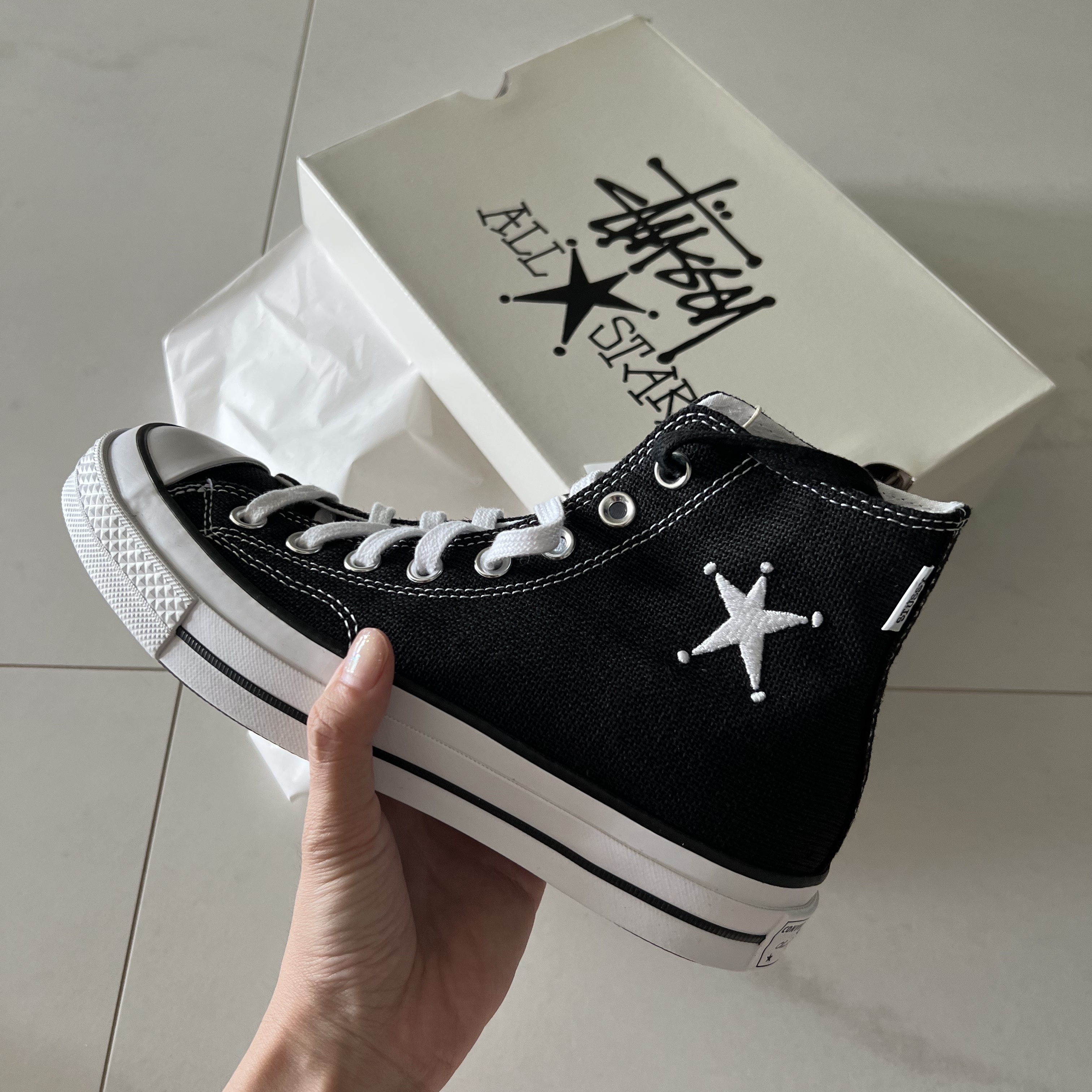 Converse x Stussy Chuck 70 High Black 착용 스타일