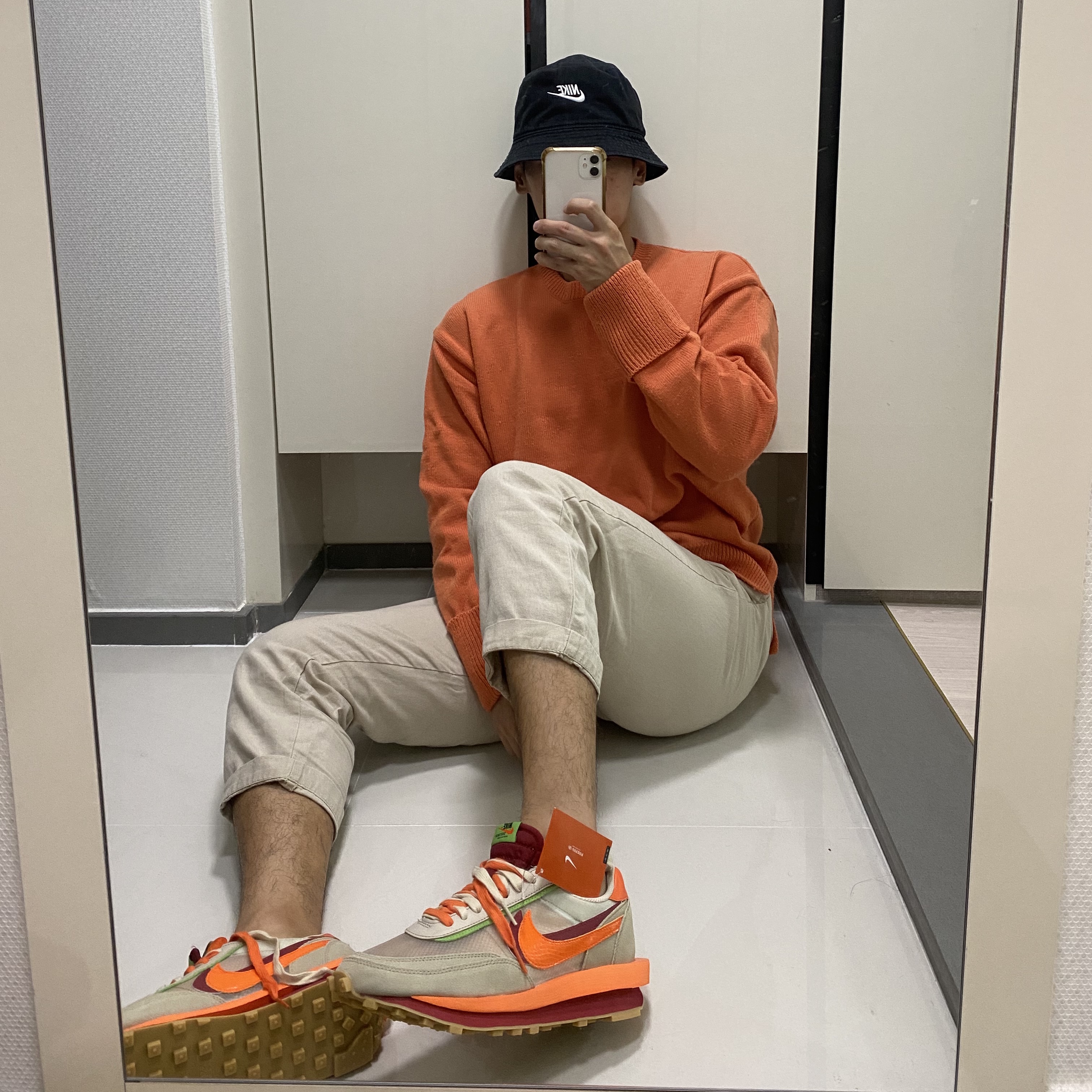 Nike x Sacai x Clot LDWaffle Orange Blaze 착용 스타일 - 1