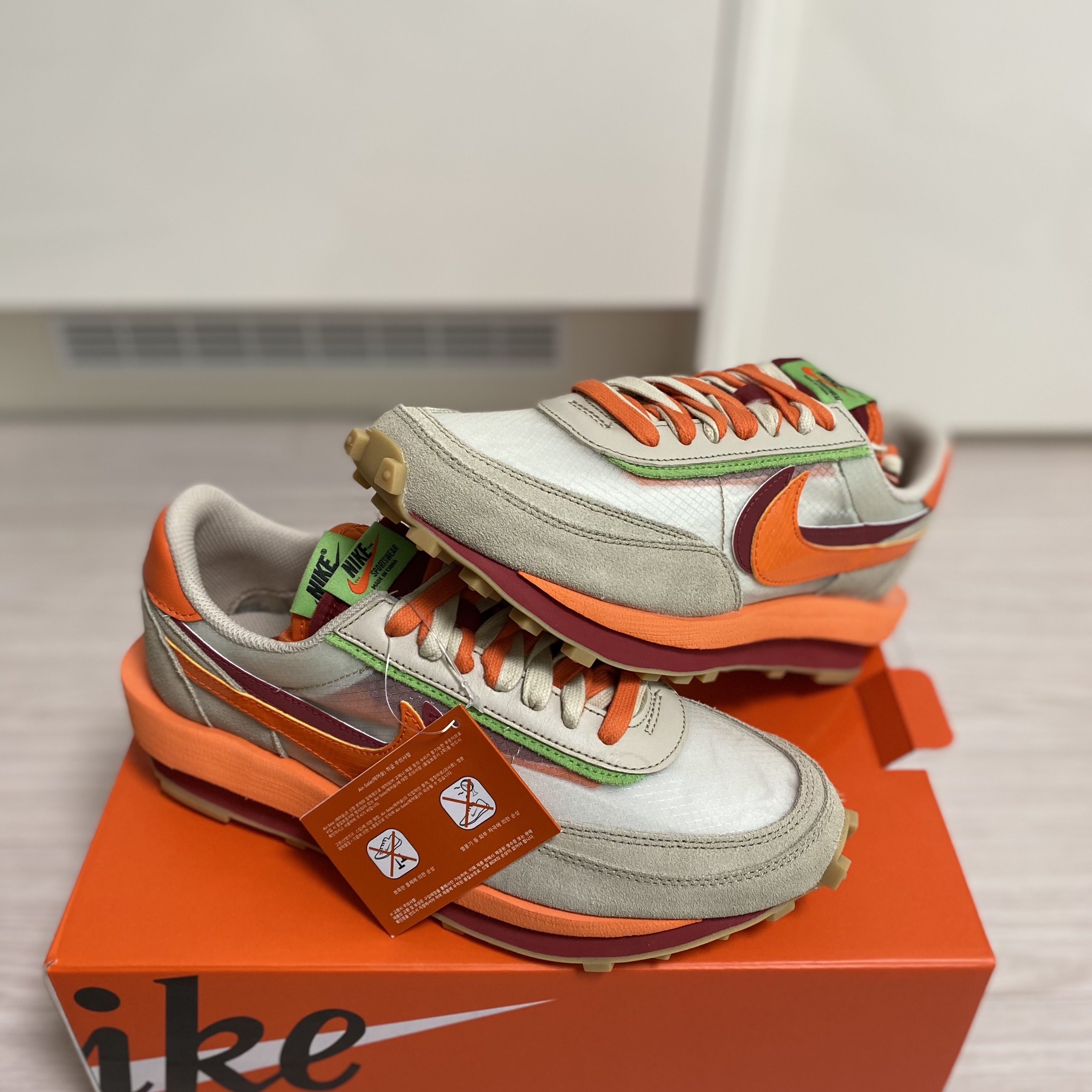 Nike x Sacai x Clot LDWaffle Orange Blaze 착용 스타일 - 2