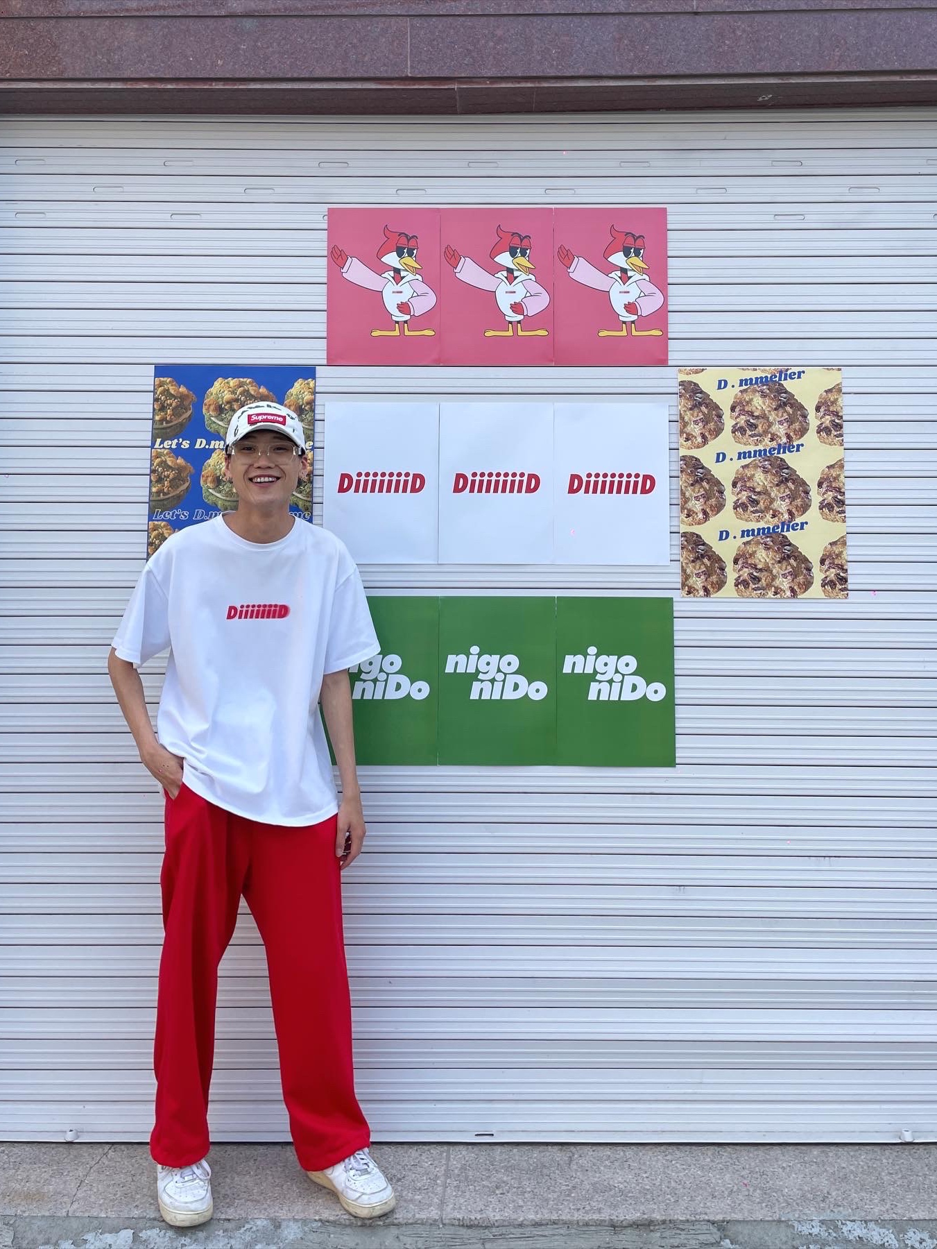 Nike x Comme des Garcons Shirt x Supreme Air Force 1 Low Eyes, Supreme Military Camp Cap White Russian Camo - 21FW 착용 스타일