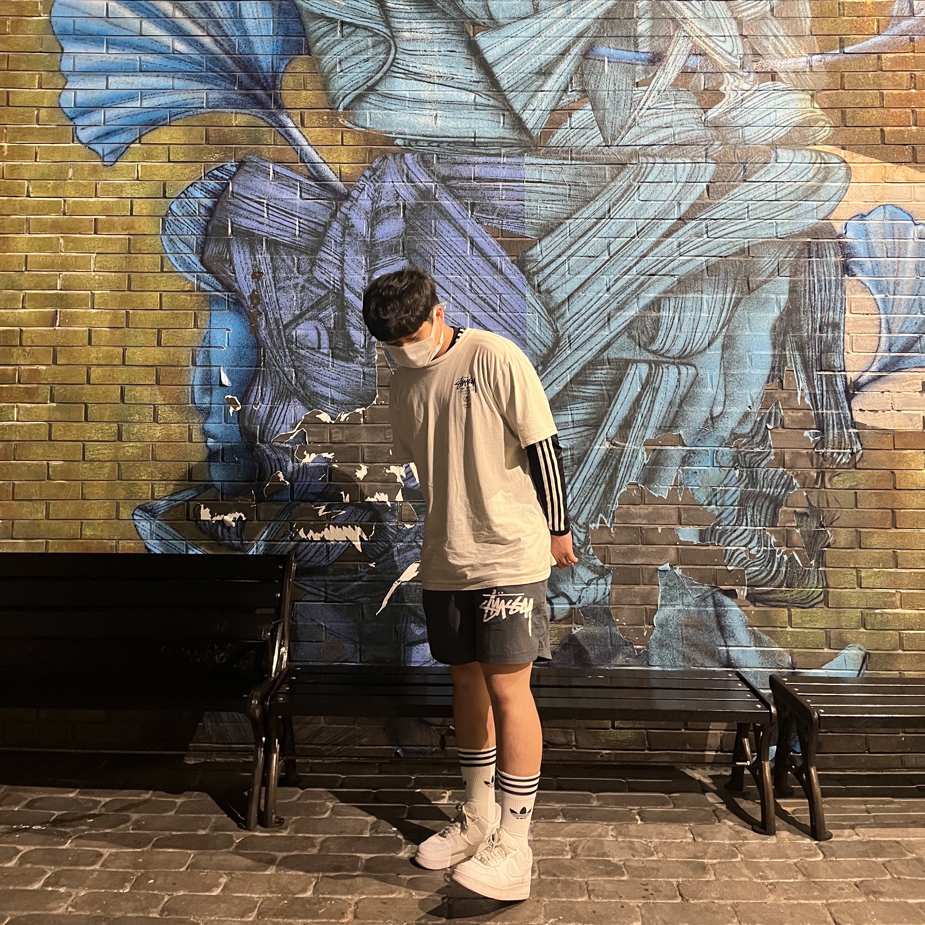 Nike x Stussy Water Shorts Off Noir, Nike Air Force 1 '07 Low White 착용 스타일