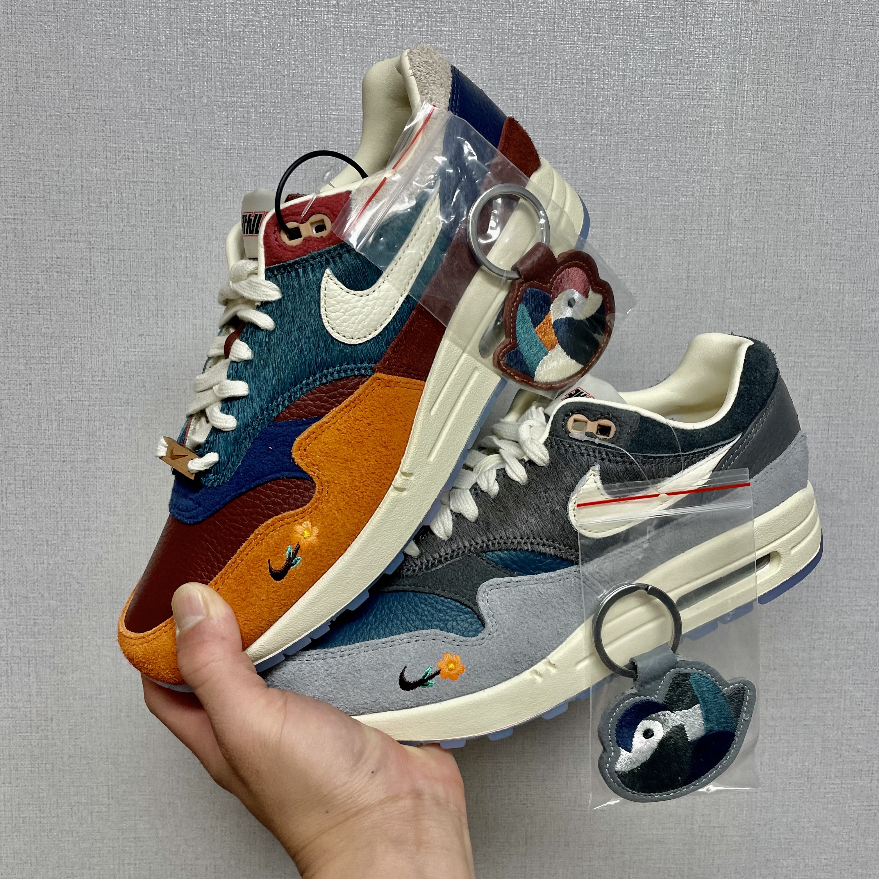 Nike x Kasina Air Max 1 SP Won-Ang Orange, Nike x Kasina Air Max 1 SP Won-Ang Particle Grey 착용 스타일