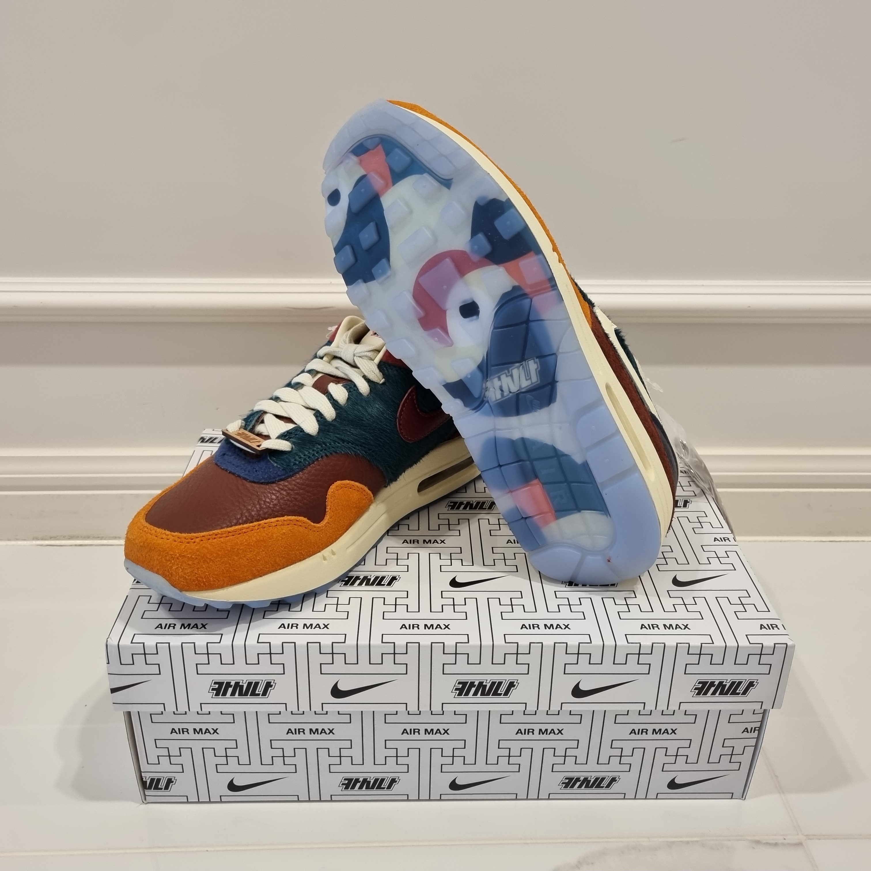 Nike x Kasina Air Max 1 SP Won-Ang Particle Grey, Nike x Kasina Air Max 1 SP Won-Ang Orange 착용 스타일 - 5