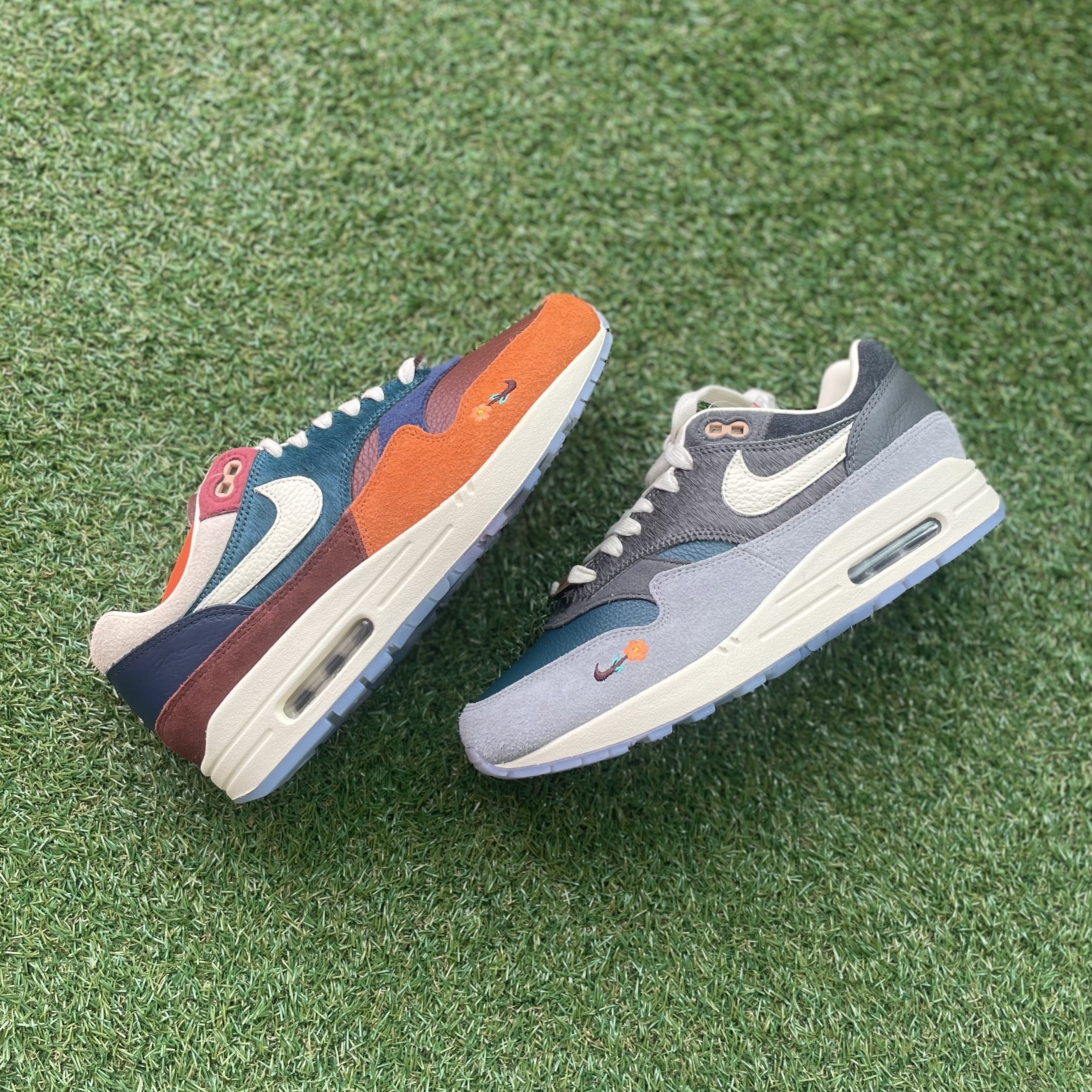 Nike x Kasina Air Max 1 SP Won-Ang Orange, Nike x Kasina Air Max 1 SP Won-Ang Particle Grey 착용 스타일