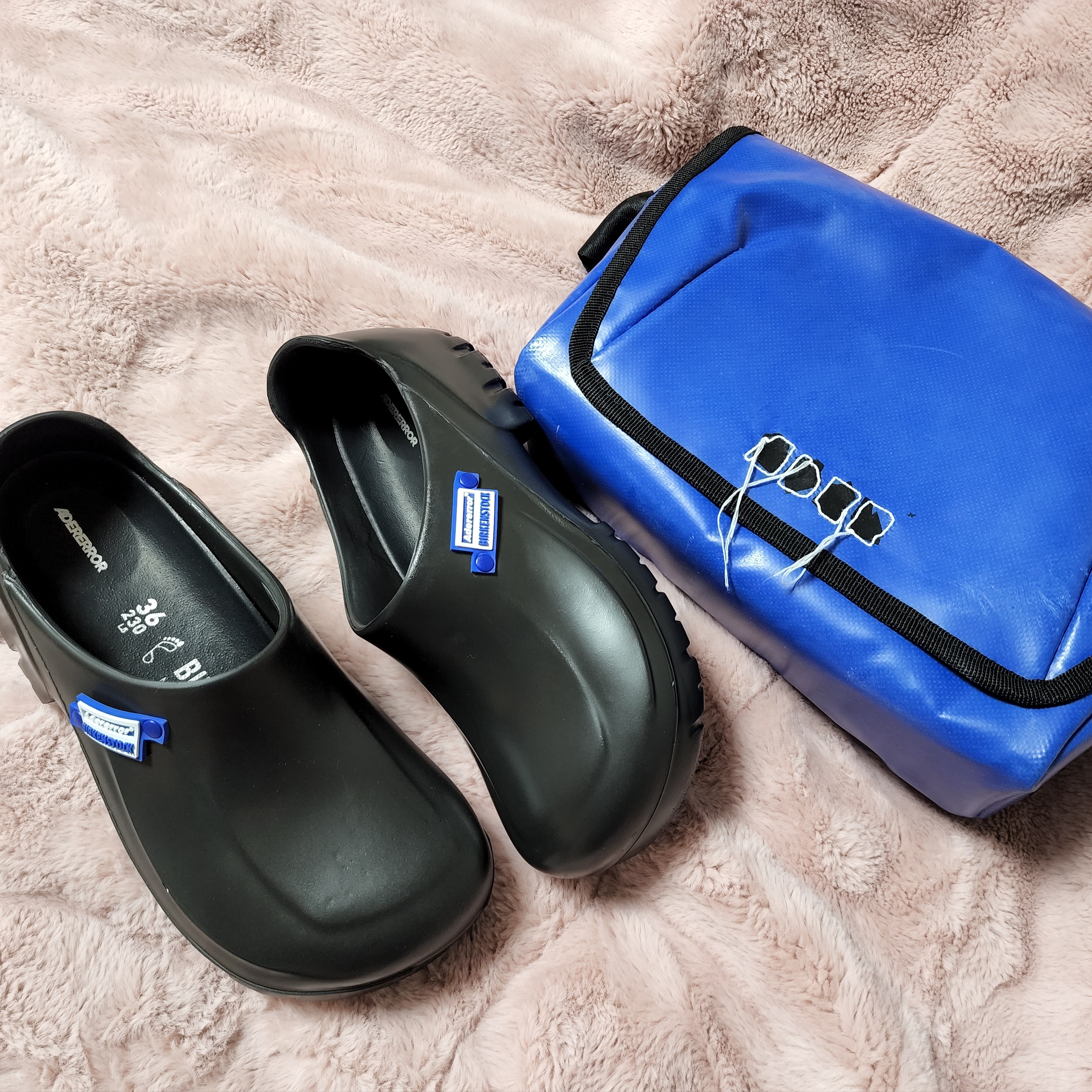 Birkenstock x Ader Error A630 Black, Ader Error Trace Admore Crossbody Bag Blue - 21FW 착용 스타일 - 1
